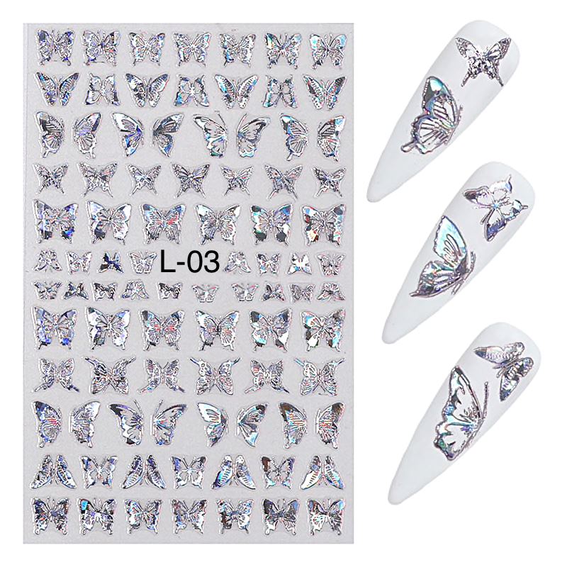 Butterfly Gold & Silver Holographic Nail Art Stickers for Manicure - Self-Adhesive Nail Decals for Gel Polish, Acrylic Nails & DIY Nail Art Designs - Perfect for Parties, Weddings & Special Occasions