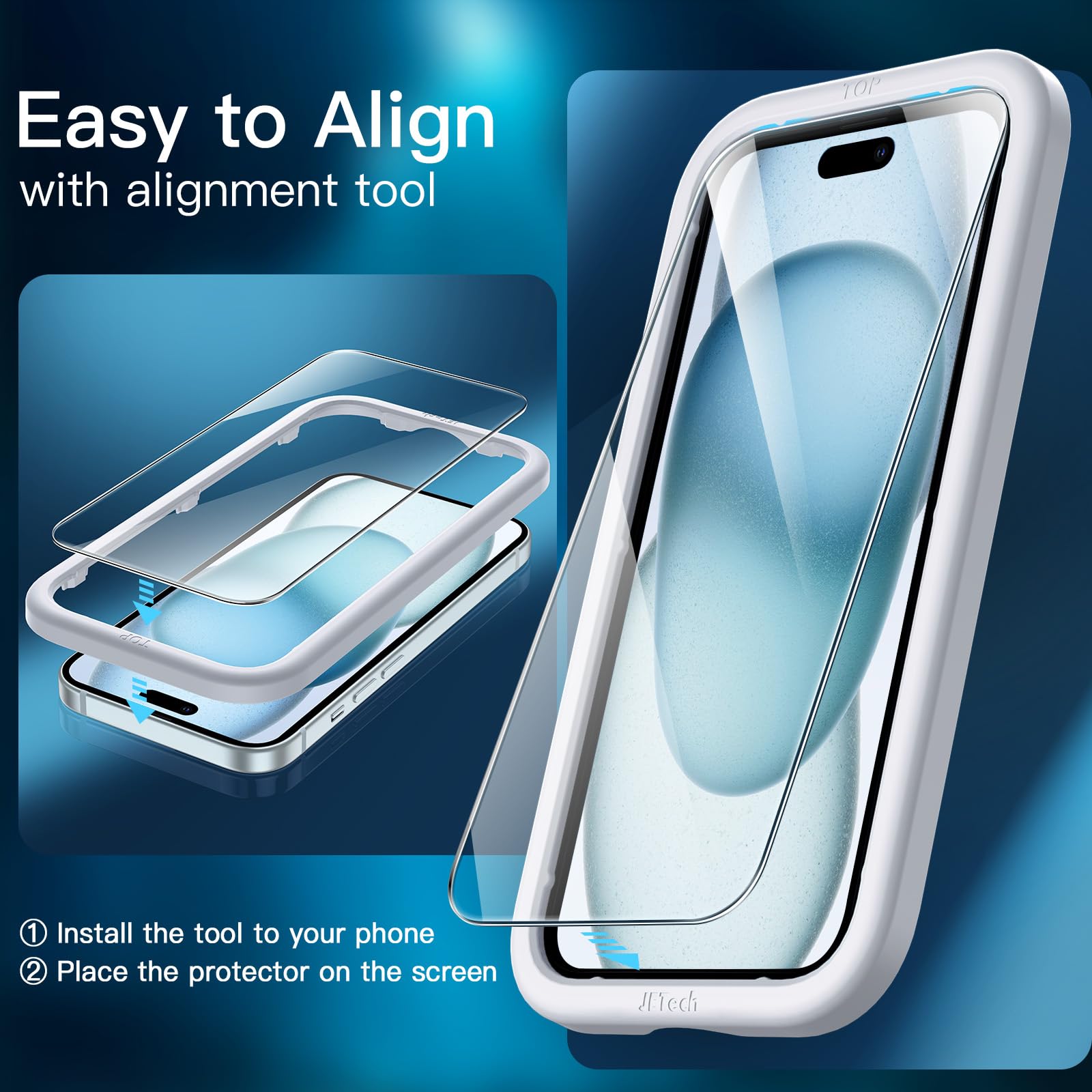 JETech 3 in 1 Magnetic Case for iPhone 15 6.1-Inch | 2 Pack Tempered Glass Screen Protectors | MagSafe Compatible | Translucent Matte Shockproof Cover (Blue) | Perfect for Work, Travel & Everyday Protection