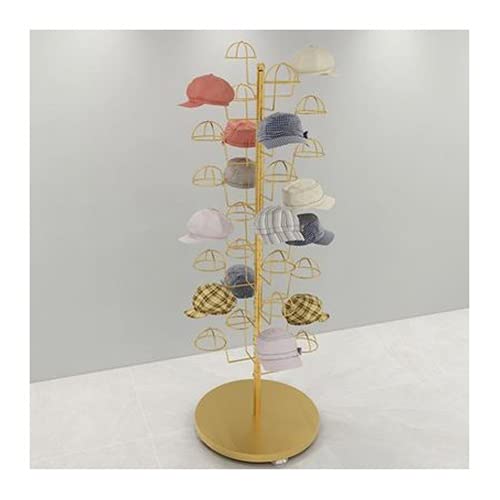 YYFANGYF Gold Floor Hat Display Stand - 30 Cap Brackets Wig & Helmet Rack for Clothing Stores (50x168cm) - Perfect for Retail Shop Organization & Boutique Storage Solutions