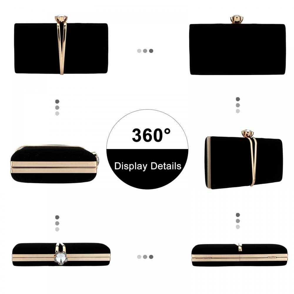 Vintage Women's Clutch Bag - Elegant Evening Handbag with Detachable Chain, Diamond Accents & Suede Velvet Finish | Perfect for Cocktail Parties, Weddings & Formal Events