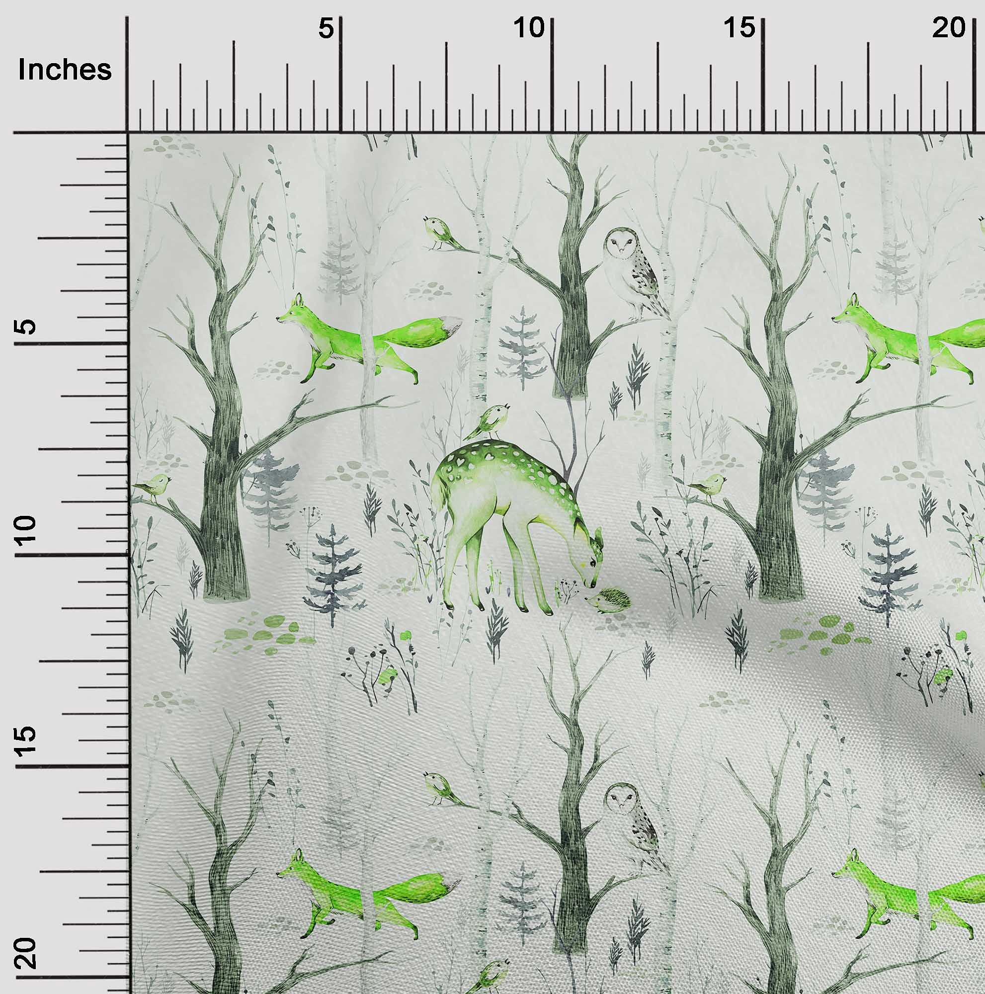 oneOone Rayon Green Deer Print Fabric - 56 Inch Wide DIY Sewing Material for Clothing, Dresses & Home Decor | Soft, Lightweight & Easy to Sew