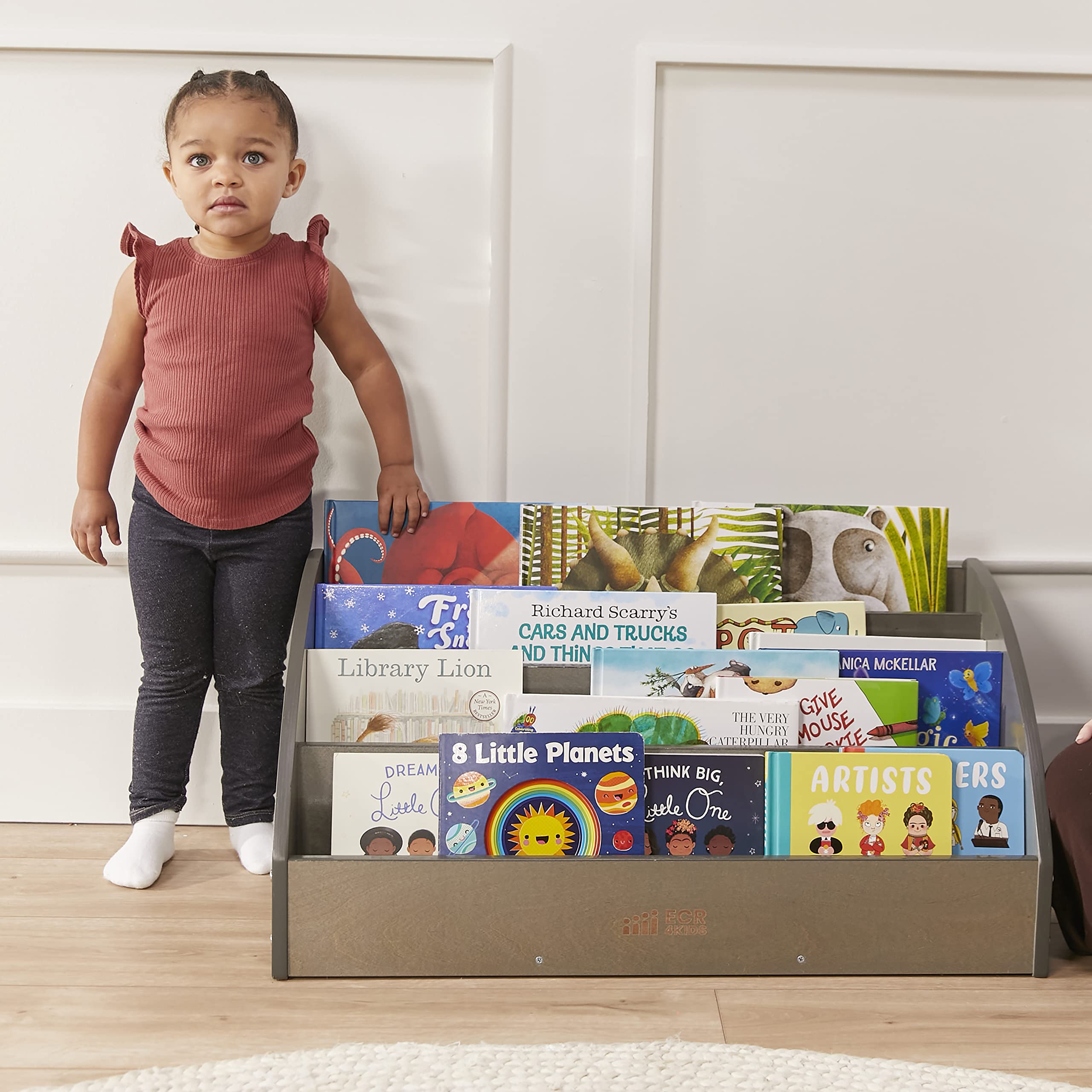 ECR4Kids Toddler Book Display Shelf - Grey Wash Wooden Bookshelf for Kids Room, Classroom & Playroom - Perfect for Organizing Children's Books & Toys