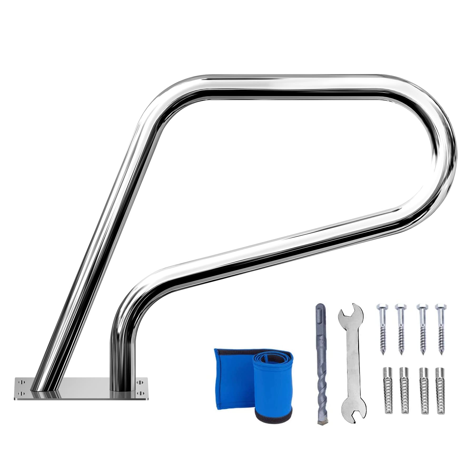 Migoda 32x22.5 Inch Stainless Steel Pool Handrail with Blue Grip Cover - Rustproof Swimming Pool Safety Stairs Handrail for Inground Pools & Steps - Perfect for Elderly Safety & Pool Accessibility