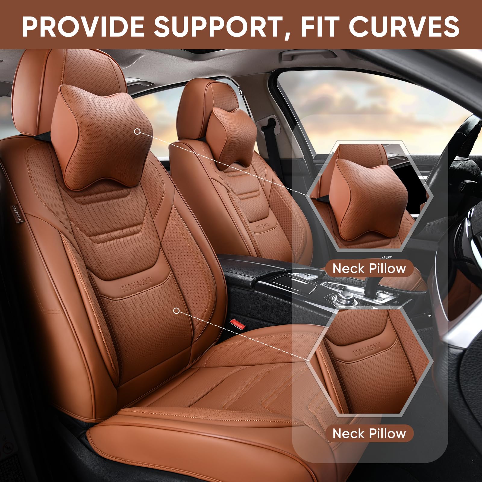 Premium Breathable Leather Car Seat Covers Full Set - Front & Rear Seats with Headrests | Universal Fit for Most Vehicles | Reduces Driving Fatigue | Perfect for Daily Commutes, Road Trips & Long Drives (Brown)