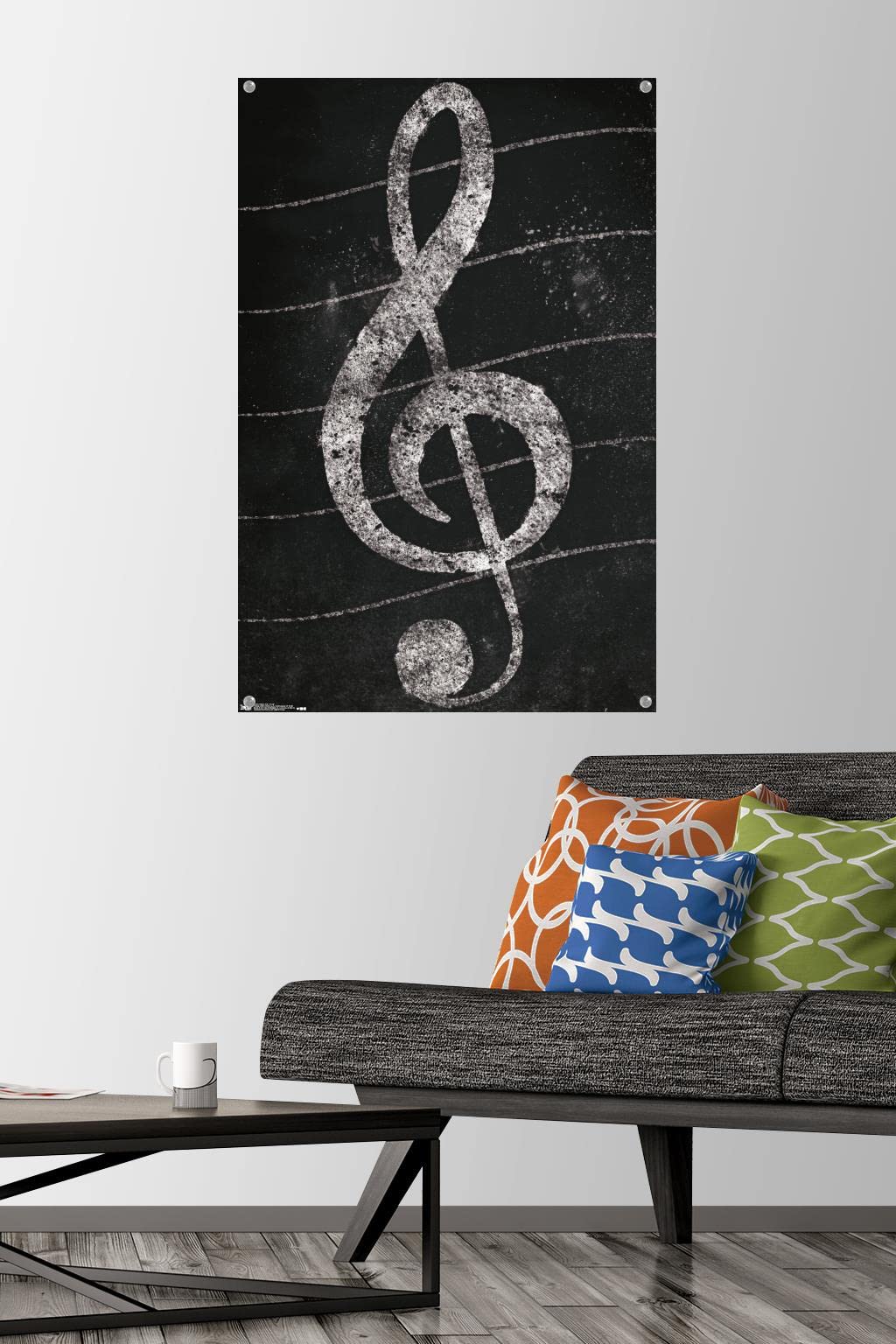 Treble Clef Music Wall Art - Chalkboard Style Poster with Push Pins for Classroom, Music Studio & Home Decor