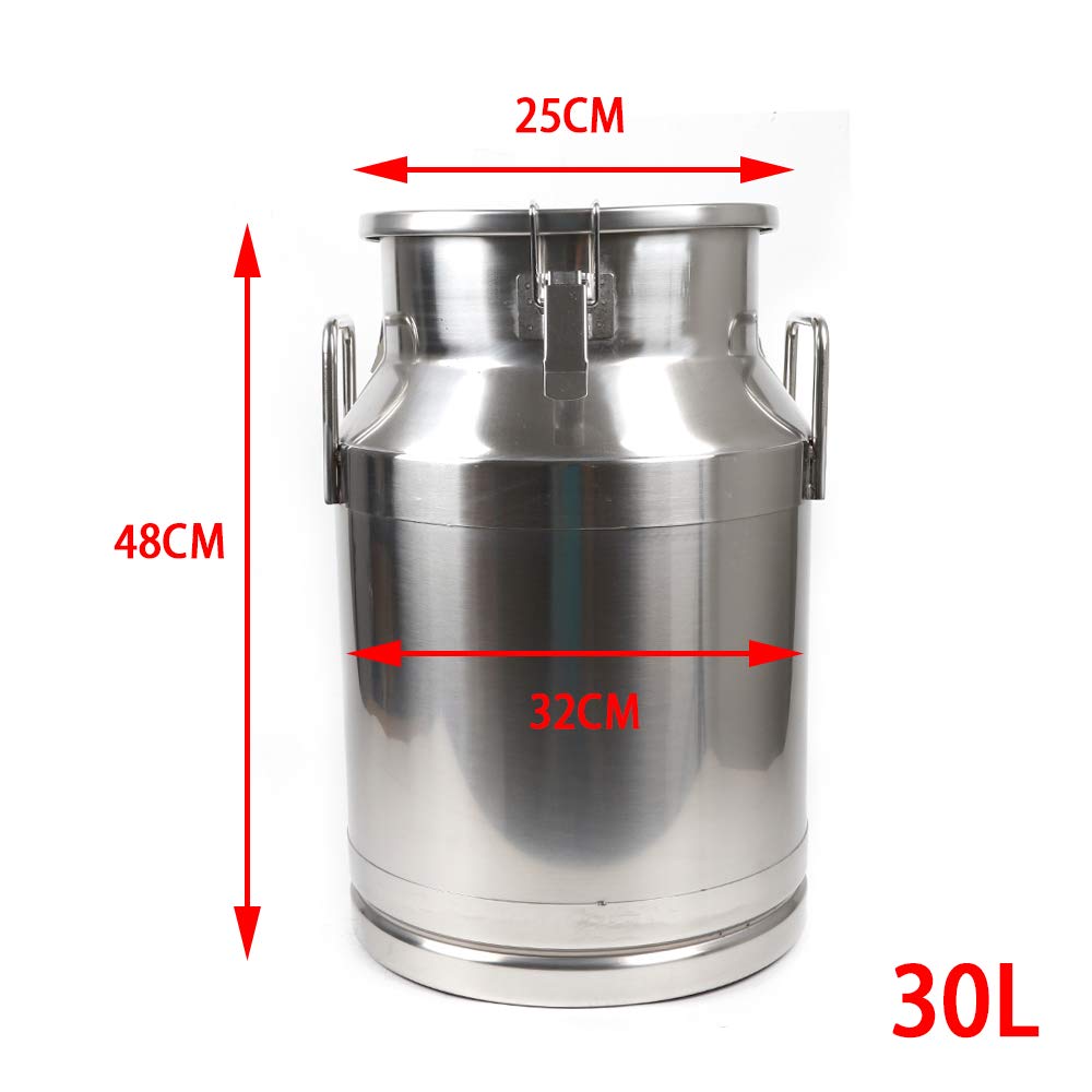 Stainless Steel Milk Can with Sealed Lid - 30L (7.92 Gallon) Leak-Proof Liquid Storage Container for Milk, Wine, Oil & Water - Heavy Duty Transport Pail with 2 Handles & Silicone Anti-Leak Ring - Perfect for Farm, Dairy, Brewing & Commercial Use