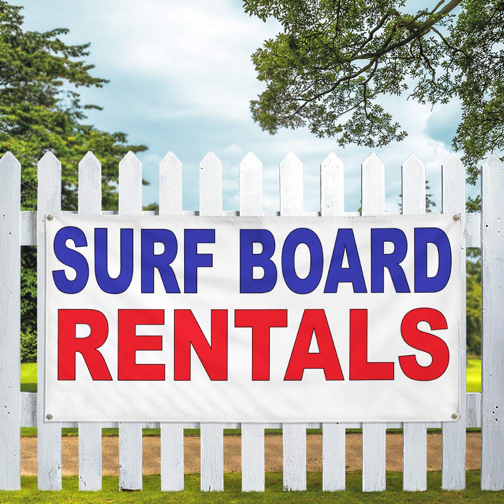 Custom Vinyl Banners 48x96 Inches - Durable Weatherproof Outdoor Signs with 8 Grommets for Surfboard Rentals, Business Advertising & Yard Signs (Blue/Red) - Perfect for Beach Shops, Events & Industrial Use