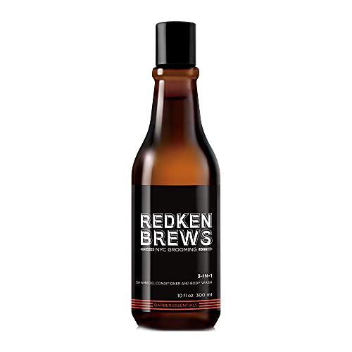 Redken Brews 3-IN-1 Shampoo for Men - Shampoo, Conditioner & Body Wash Combo | Hydrating & Refreshing Hair & Body Cleanser for Daily Use | Perfect for Gym, Travel & Active Lifestyles