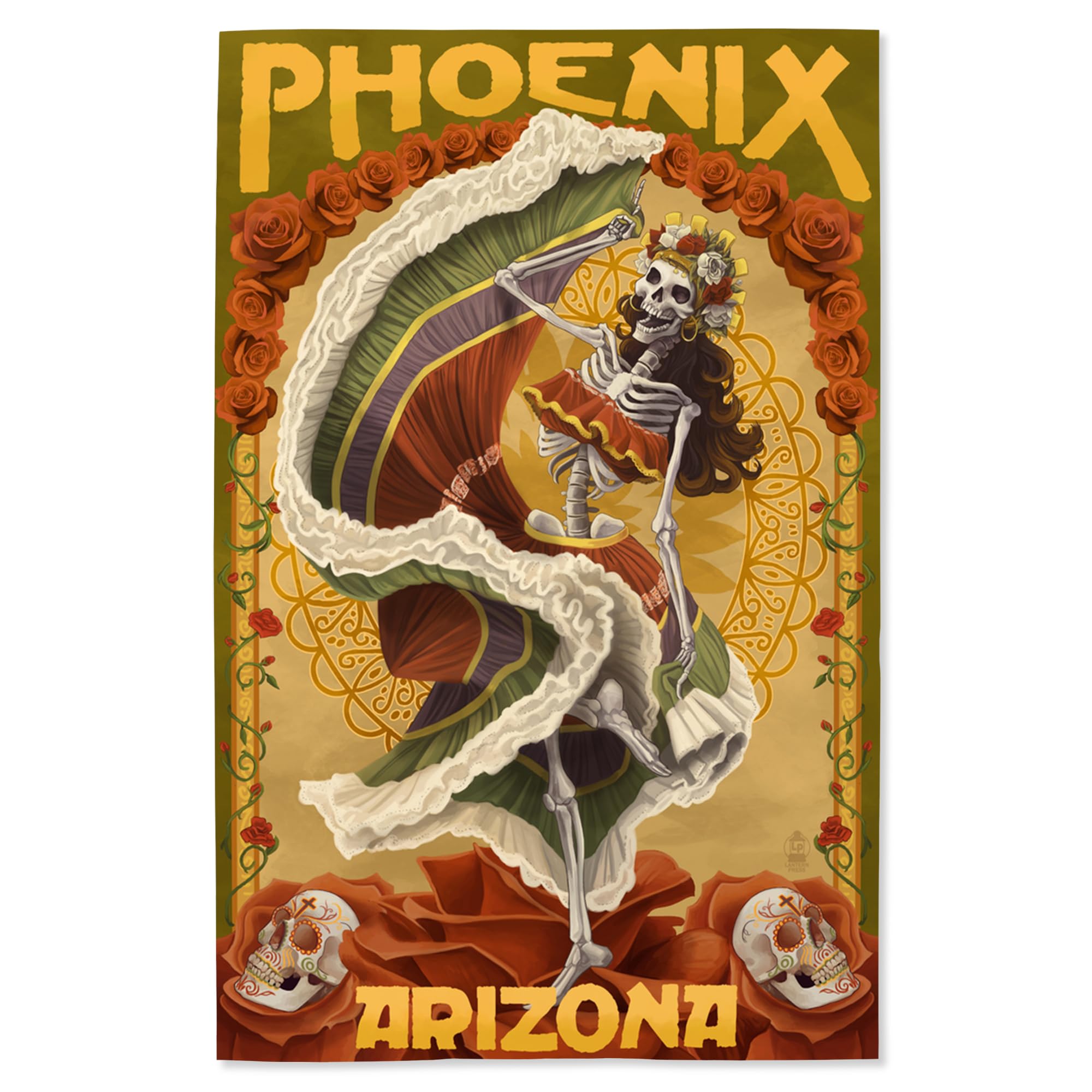 Lantern Press 16x24 Inch Giclee Art Print - Phoenix Arizona Day of the Dead Dancing Skeleton Wall Decor | Perfect for Home, Office & Halloween Party Decorations