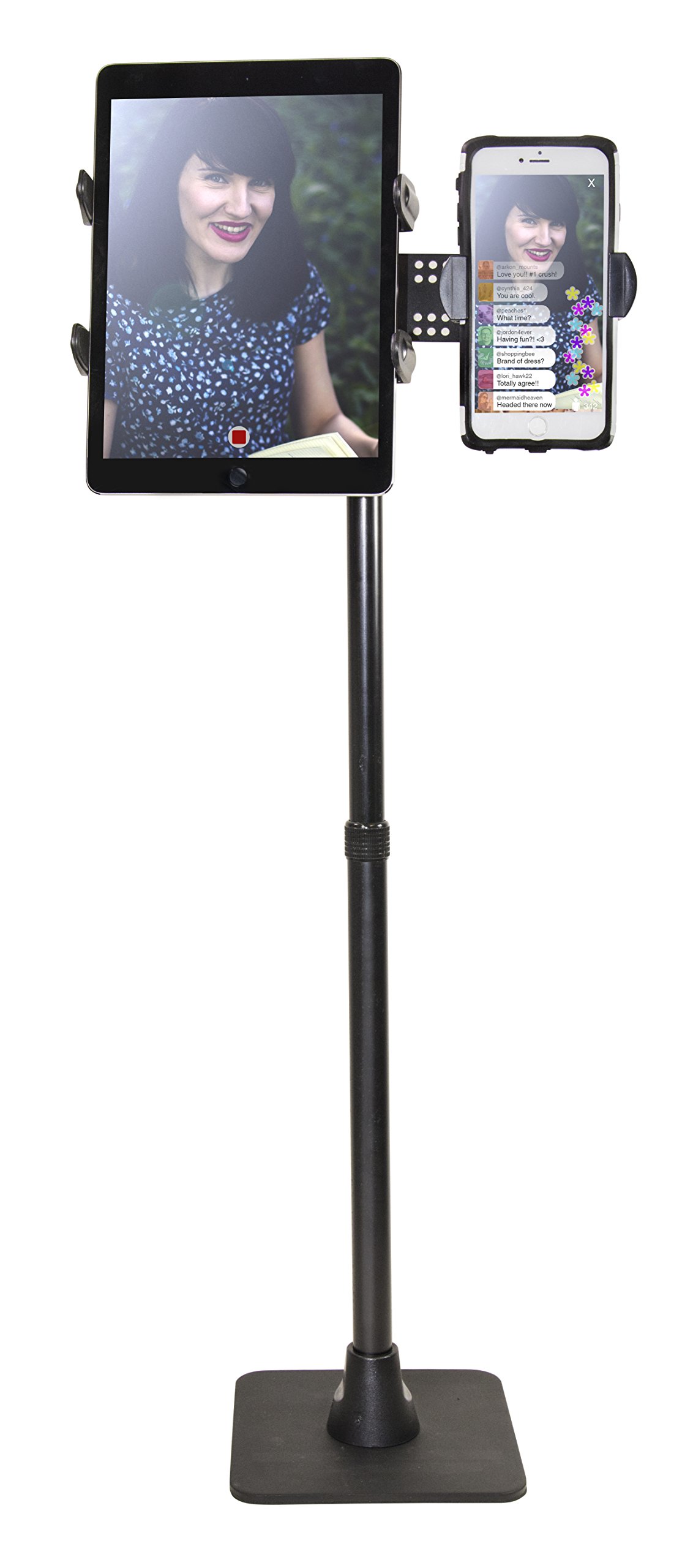 ARKON TW Broadcaster Dual Tablet and Phone Stand - 29 Inch Adjustable Countertop/Desk Mount for Live Streaming, Video Calls & Content Creation - Perfect for YouTube, TikTok & Podcasting