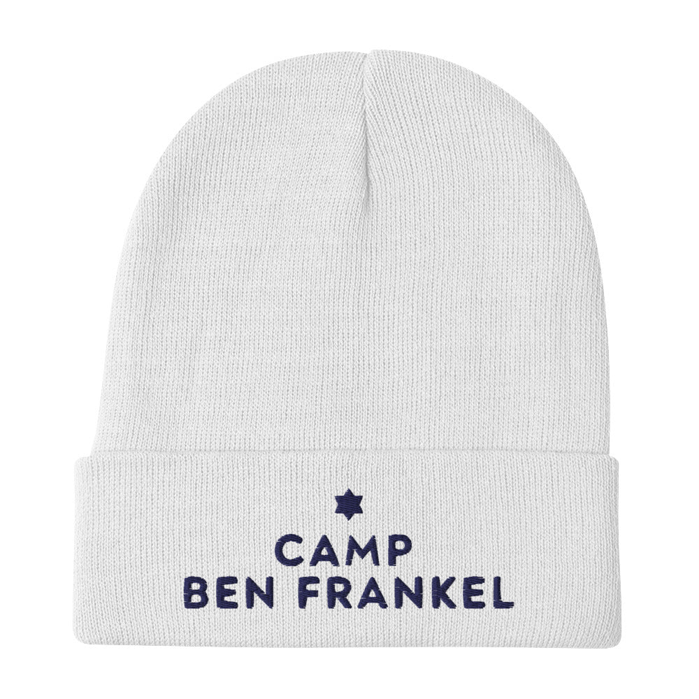 Ben Frankel Embroidered White Beanie - Winter Warm Knit Hat for Men & Women - Perfect for Skiing, Snowboarding & Outdoor Activities