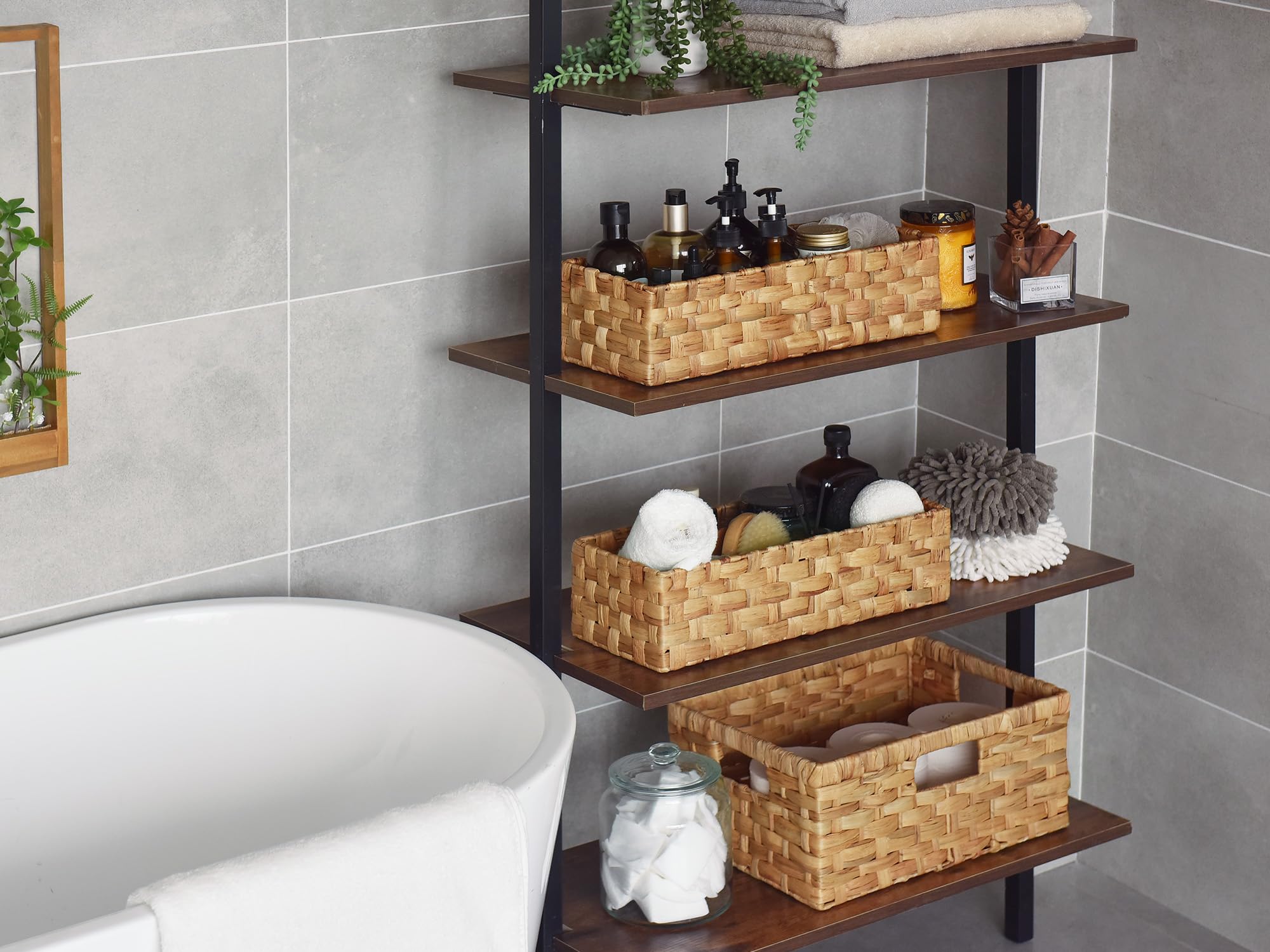 StorageWorks Toilet Basket Tank Topper - 2 Pack Water Hyacinth Wicker Bathroom Storage Baskets for Toilet Paper Rolls & Essentials | Space-Saving Bathroom Organizer for Small Spaces & Apartment Living