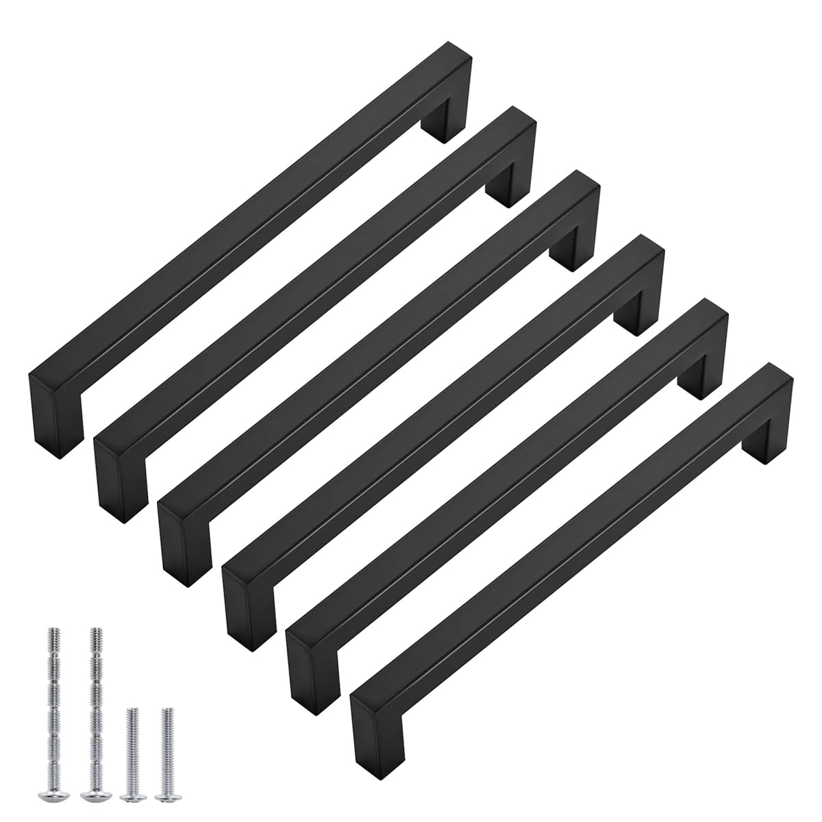 6 Pack 5 Inch Square Cabinet Handles - Matte Black Drawer Pulls for Kitchen Cabinets, Bathroom Vanity & Furniture Hardware (Perfect for Modern Home Renovation)