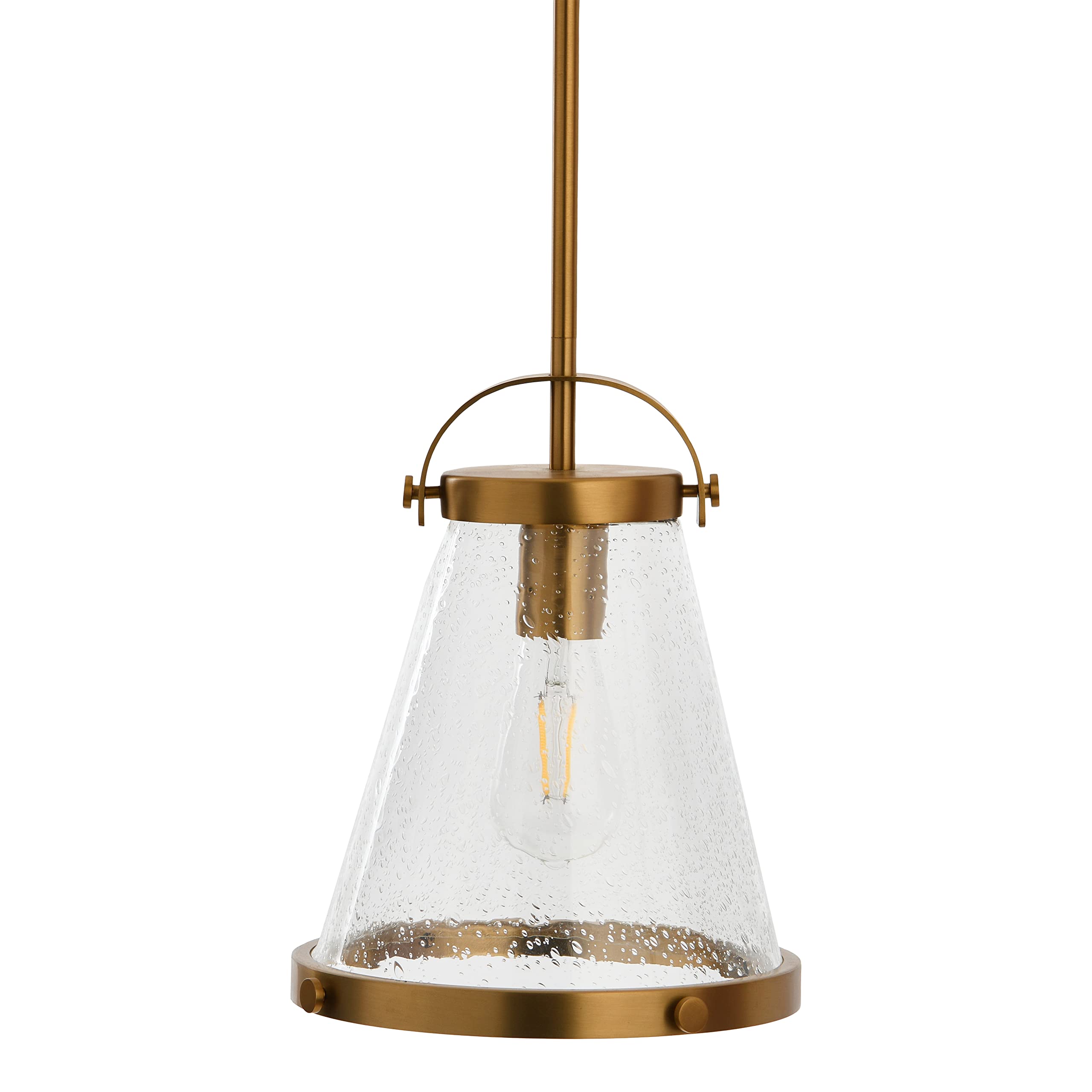Wesley Brushed Gold Metal and Seedy Glass Ceiling Light Fixture - Modern Industrial Chandelier for Dining Room, Kitchen, or Bedroom Lighting