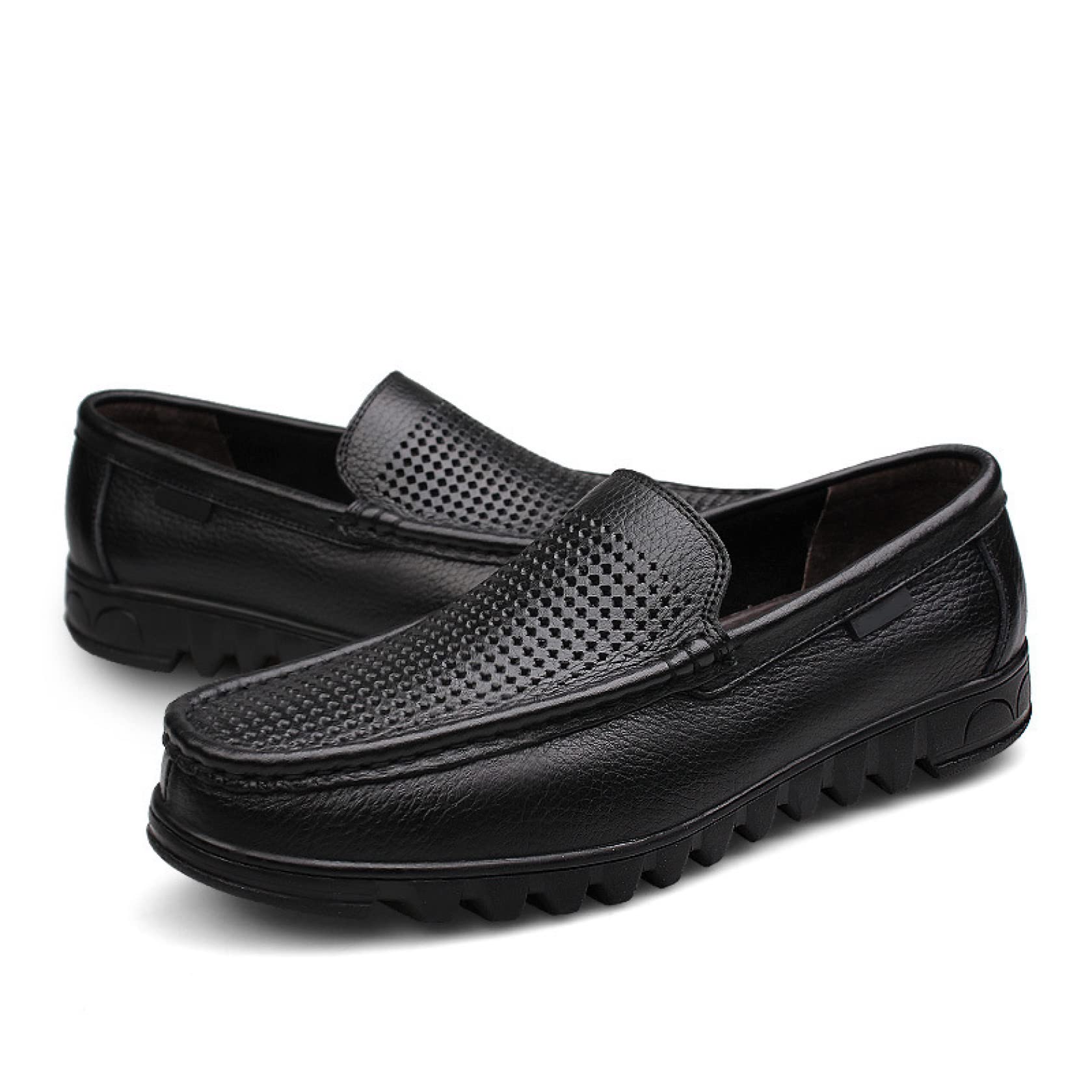 Men's Leather Loafers - Breathable Slip-On Dress Shoes for Summer | Comfortable Hollow Out Boat Shoes for Casual Wear | Perfect for Office, Travel & Outdoor Activities