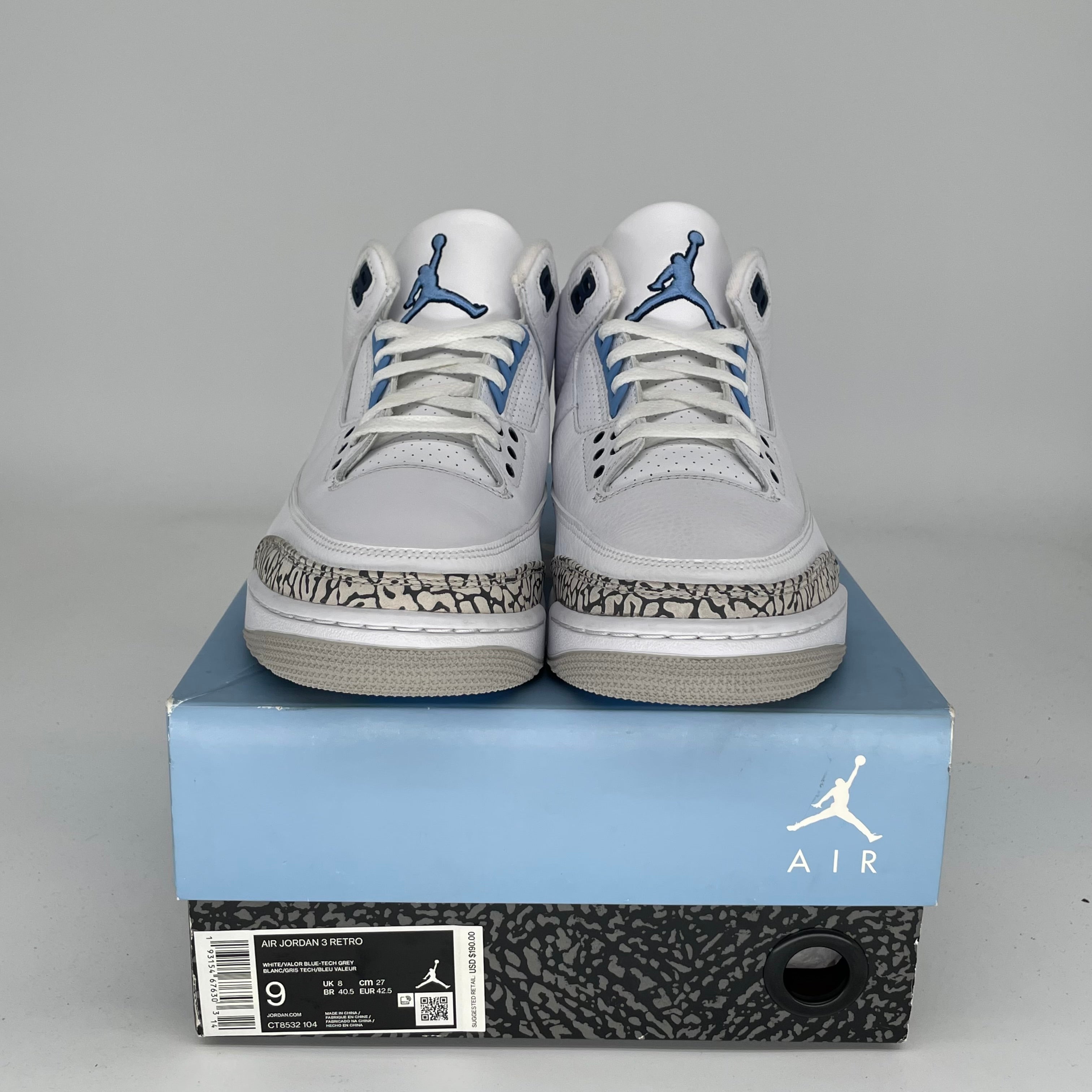 AIR JORDAN 3 UNC Men's Basketball Shoes - Size 9 (CT8532-104) - Authentic Retro Sneakers for Casual Wear & Sports Performance