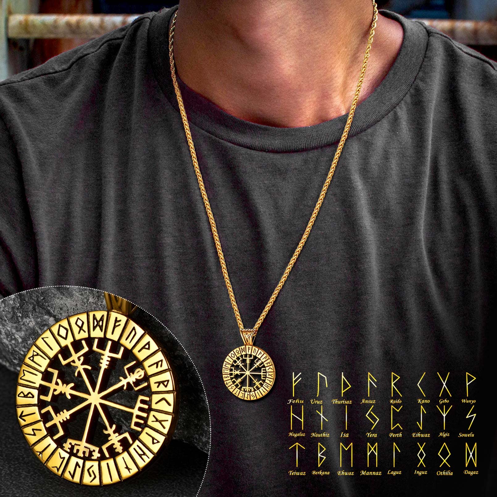 FaithHeart Viking Medal Necklace for Men - Stainless Steel Norse Mythology Pendant with Gift Box - Perfect for Viking Lovers, Cosplay, and Norse Jewelry Collectors