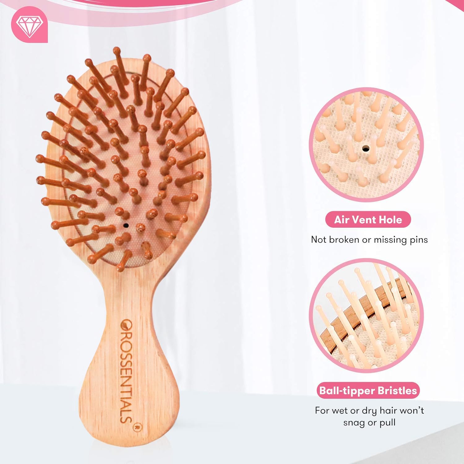 OROSSENTIALS Bamboo Hair Brush with Natural Bristles - Wooden Paddle Brush for Women & Men - Detangling & Scalp Massage - Perfect for Travel, Home & Salon Use