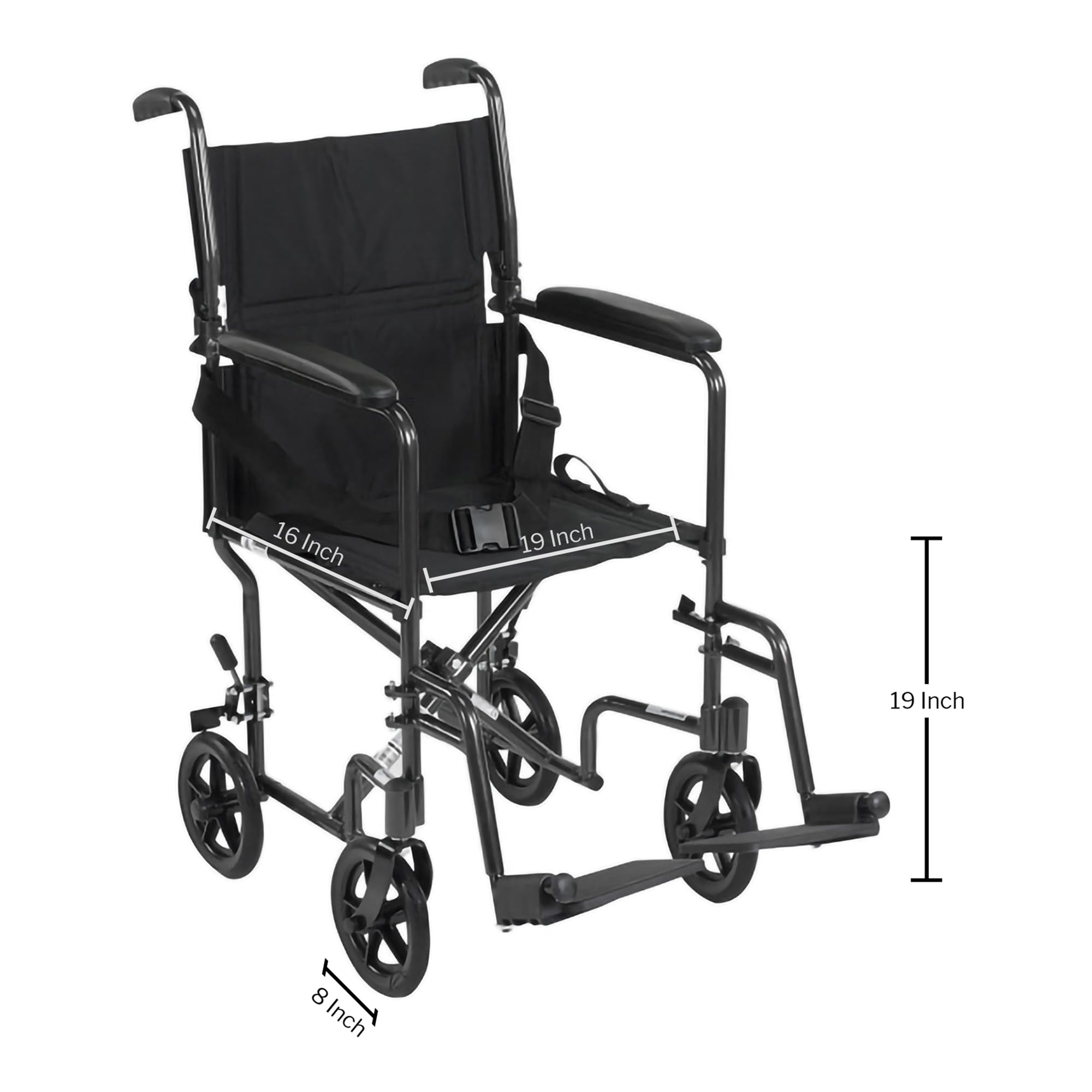 McKesson Lightweight Foldable Transport Chair for Adults - 300 lbs Weight Capacity, Black - Ideal for Travel, Doctor Visits & Outdoor Mobility