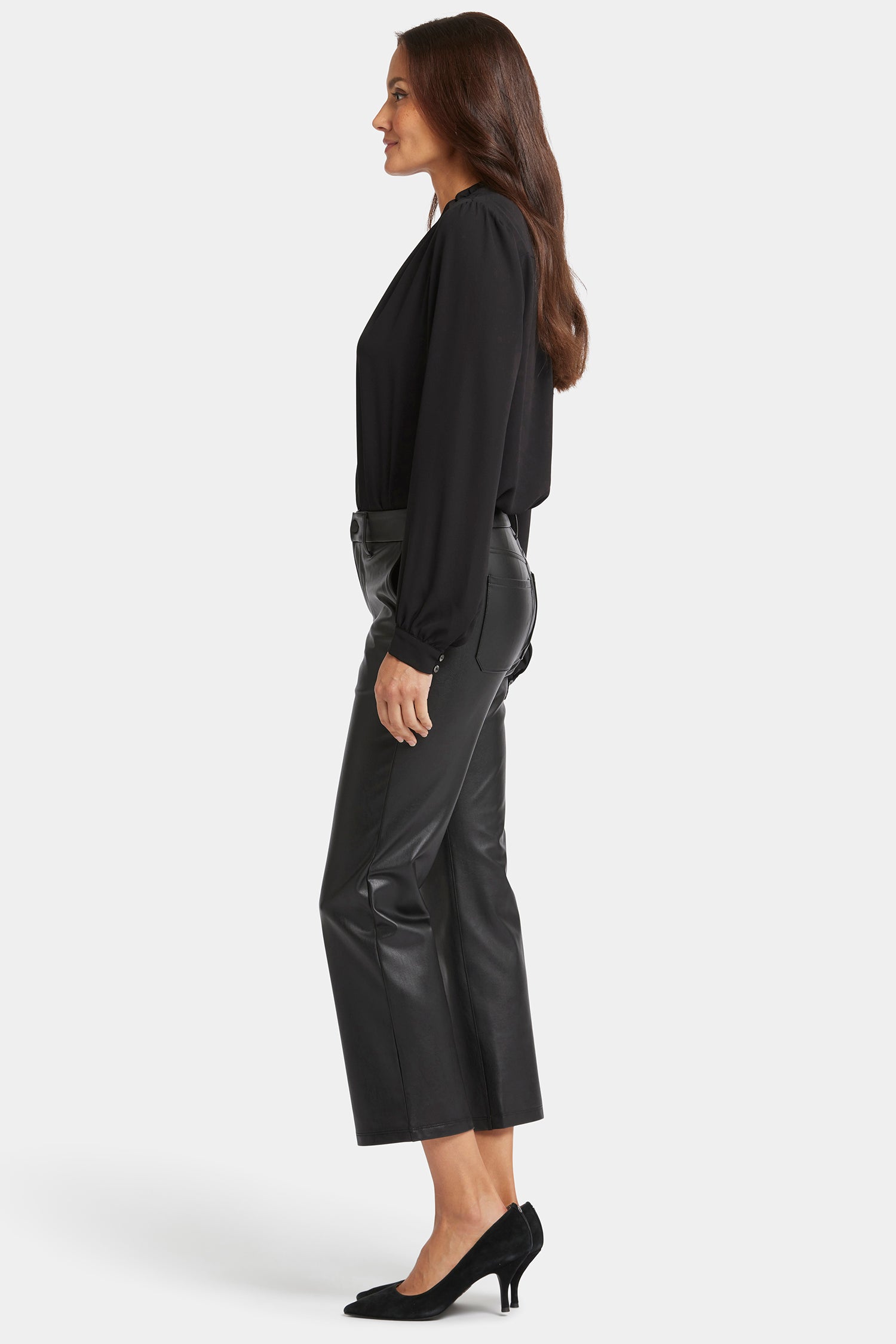 Faux Leather Straight Ankle Pants for Women - Stretch Comfort Fit High Waist Trousers (Black) | Office Wear, Night Out, Casual Chic Outfits