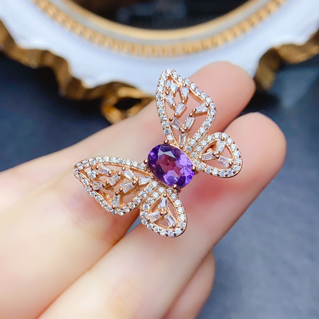 18K Gold Butterfly Aquamarine Crystal Ring for Women - Elegant Vintage Jewelry Gift for Birthday, Anniversary & Valentine's Day | NS2401