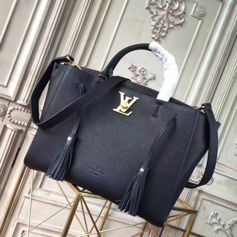 LV Lockme Tote Handbag - Luxury Leather Noir Black Shoulder Bag for Women | Perfect for Work, Travel & Everyday Use