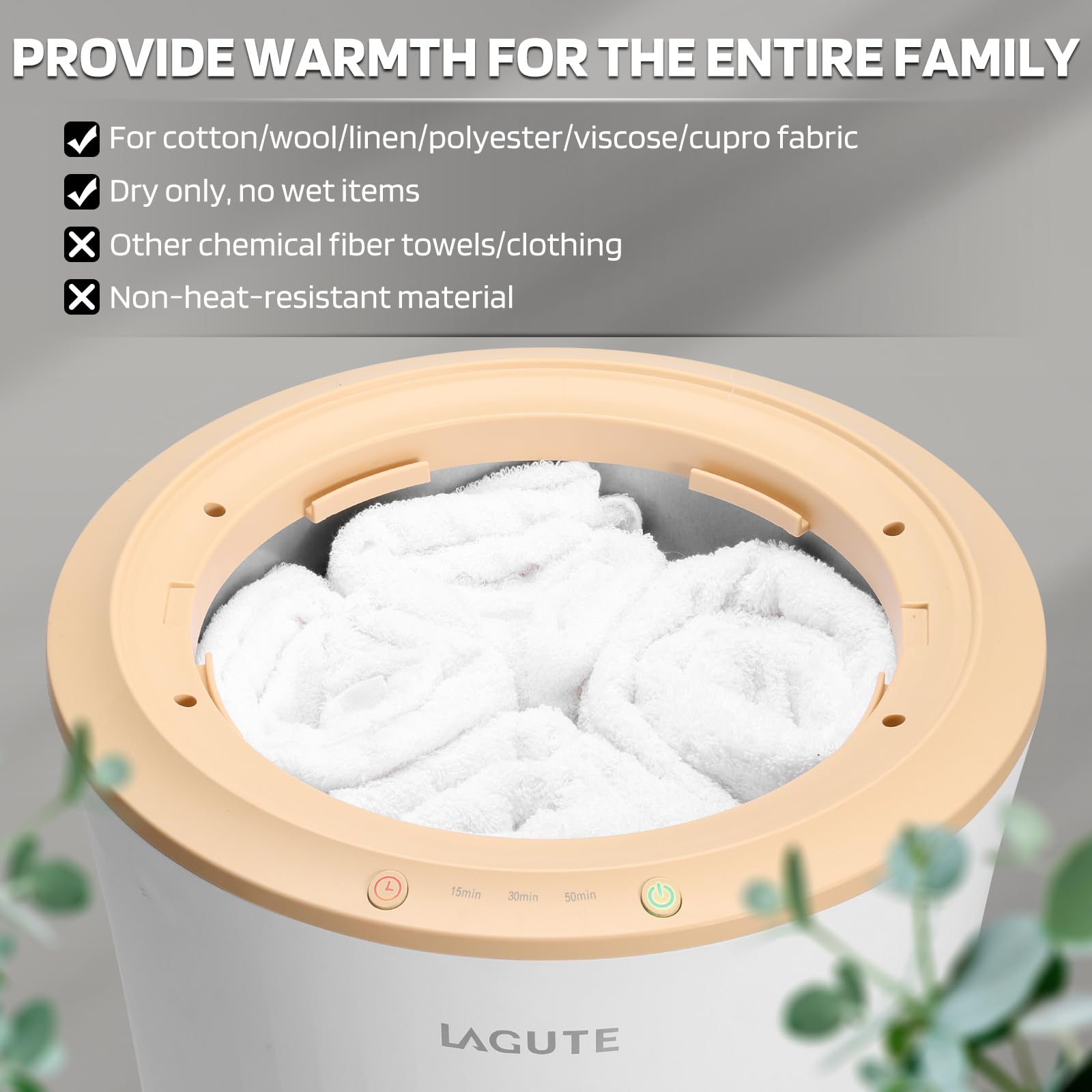 Lagute WiFi-Controlled Bathroom Towel Warmer Bucket with Timer, Alarm & RGB Lighting - Warm Beige | Luxury Spa, Hotel & Home Bathroom Accessory for Cozy Towels