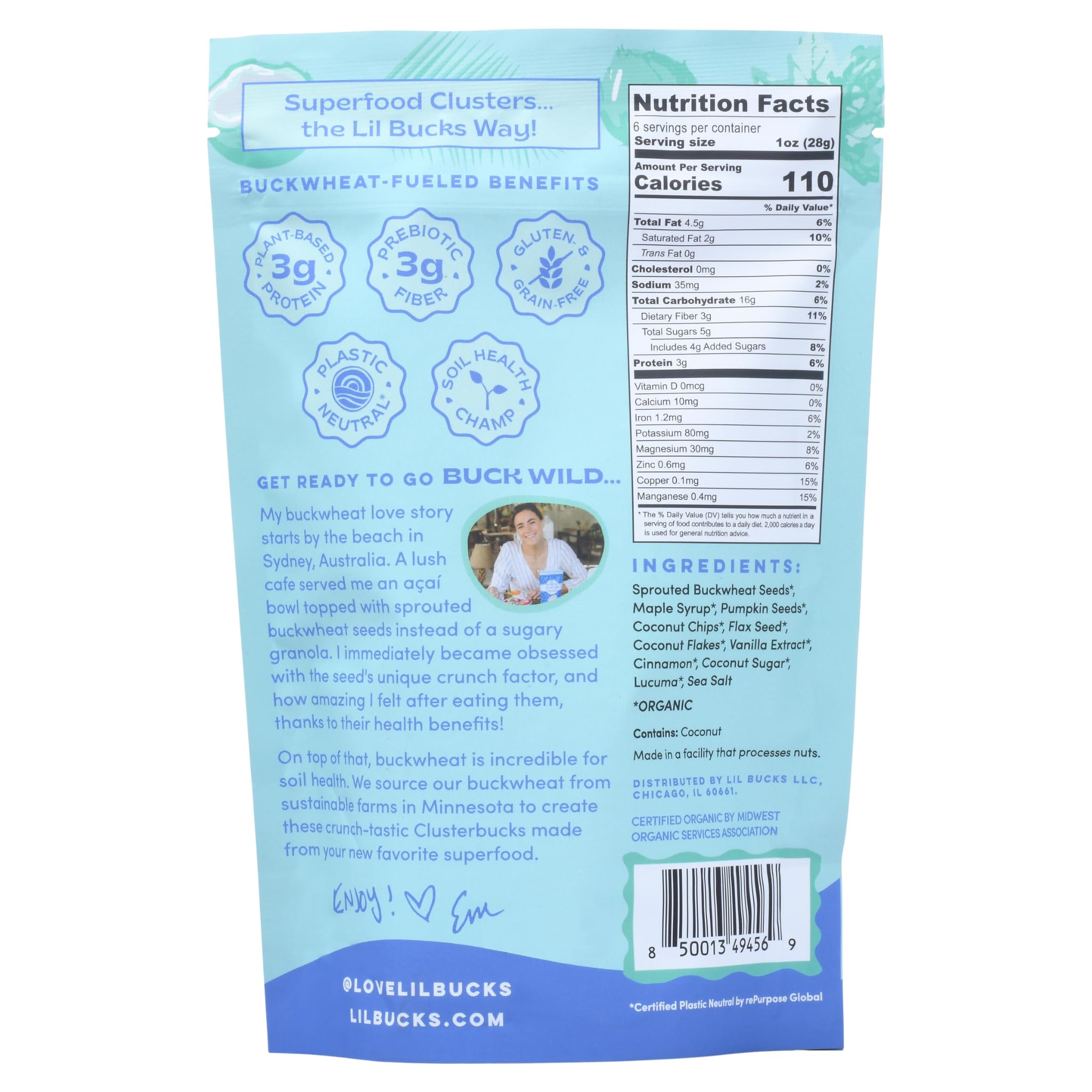 Lil Bucks Clusterbucks Gut Friendly Clusters - Regenerative Organic Sprouted Buckwheat Snacks, Gluten Free, Non-GMO (Chocolate, Snickerdoodle & Coconut Maple 3-Pack) - Perfect for Healthy On-the-Go Snacking, Office Treats & Kids Lunchboxes