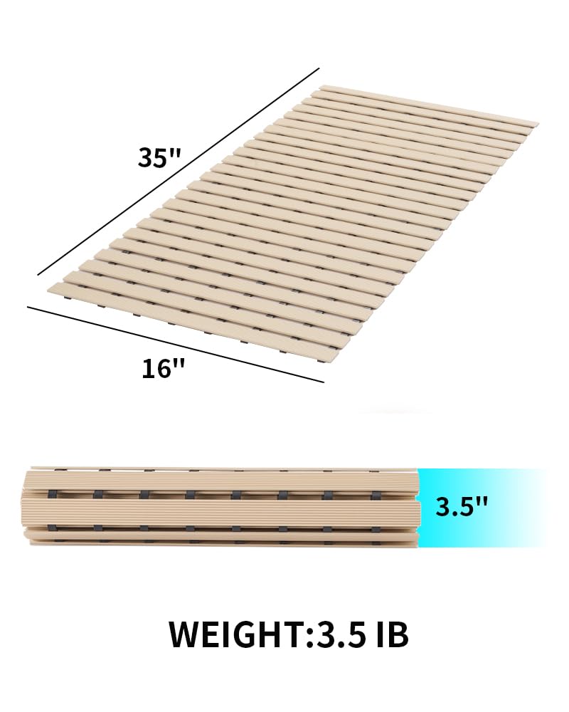 PADOOR Non-Slip Shower Mat - Heavy Duty Quick-Drain Bath Tub Mat Without Suction Cups, 16x35 Inch Beige - Perfect for Indoor/Outdoor Bathroom, Poolside & RV Use