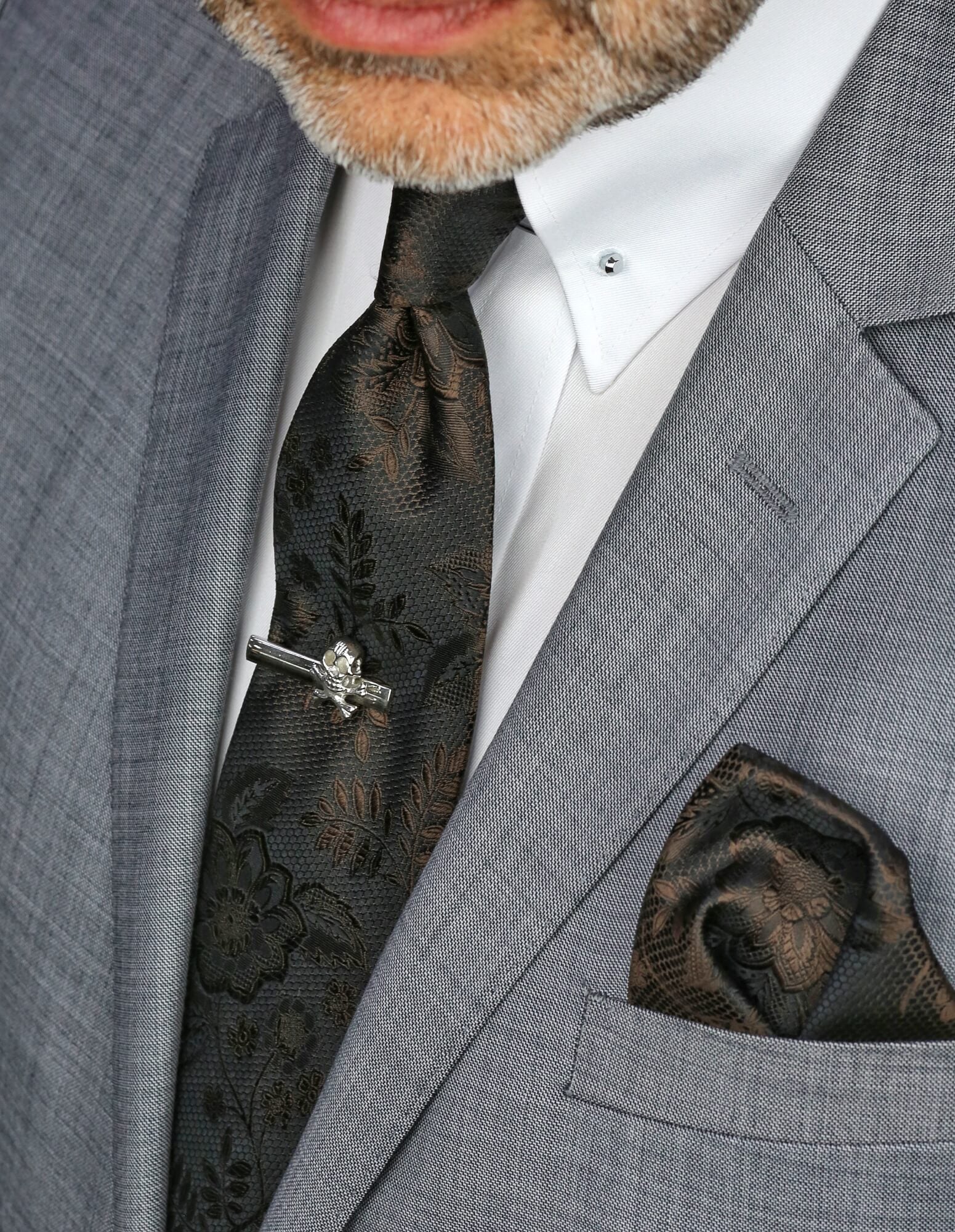 DÉCLIC Kontur Floral Tie for Men - Elegant Brown Silk Necktie for Weddings, Business & Formal Occasions