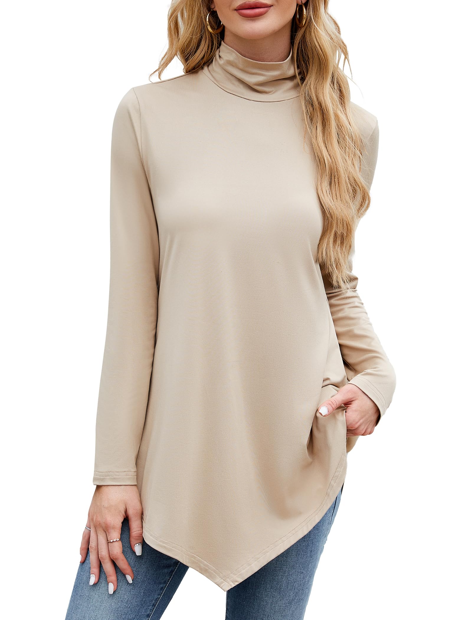 JUSTFASHIONNOW Women's Long Sleeve Turtle Neck Tunic Tops - Fall Casual & Dressy Shirts to Wear with Leggings | 2025 Fashion Trend | Perfect for Office, Date Night & Autumn Outfits