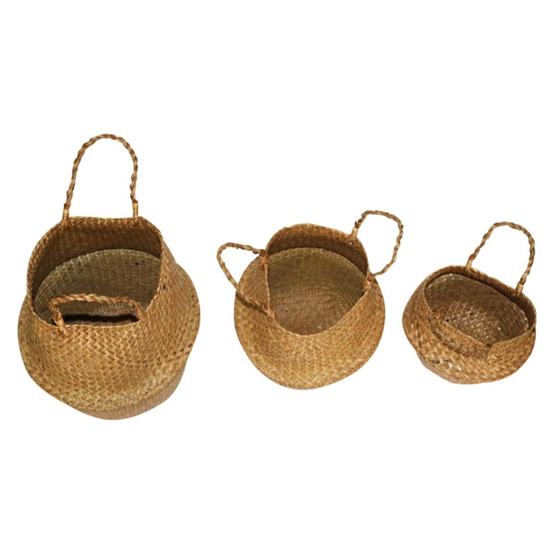 Handmade Seagrass Foldable Woven Basket - Natural Laundry Hamper, Storage Organizer & Plant Pot Cover | Perfect for Nursery, Bathroom & Boho Home Decor