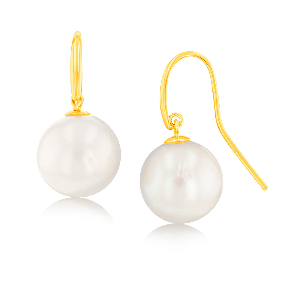 9ct Yellow Gold 10-14mm White South Sea Pearl Earrings - Luxury Pearl Jewelry for Women, Elegant Bridal & Formal Occasion Accessories