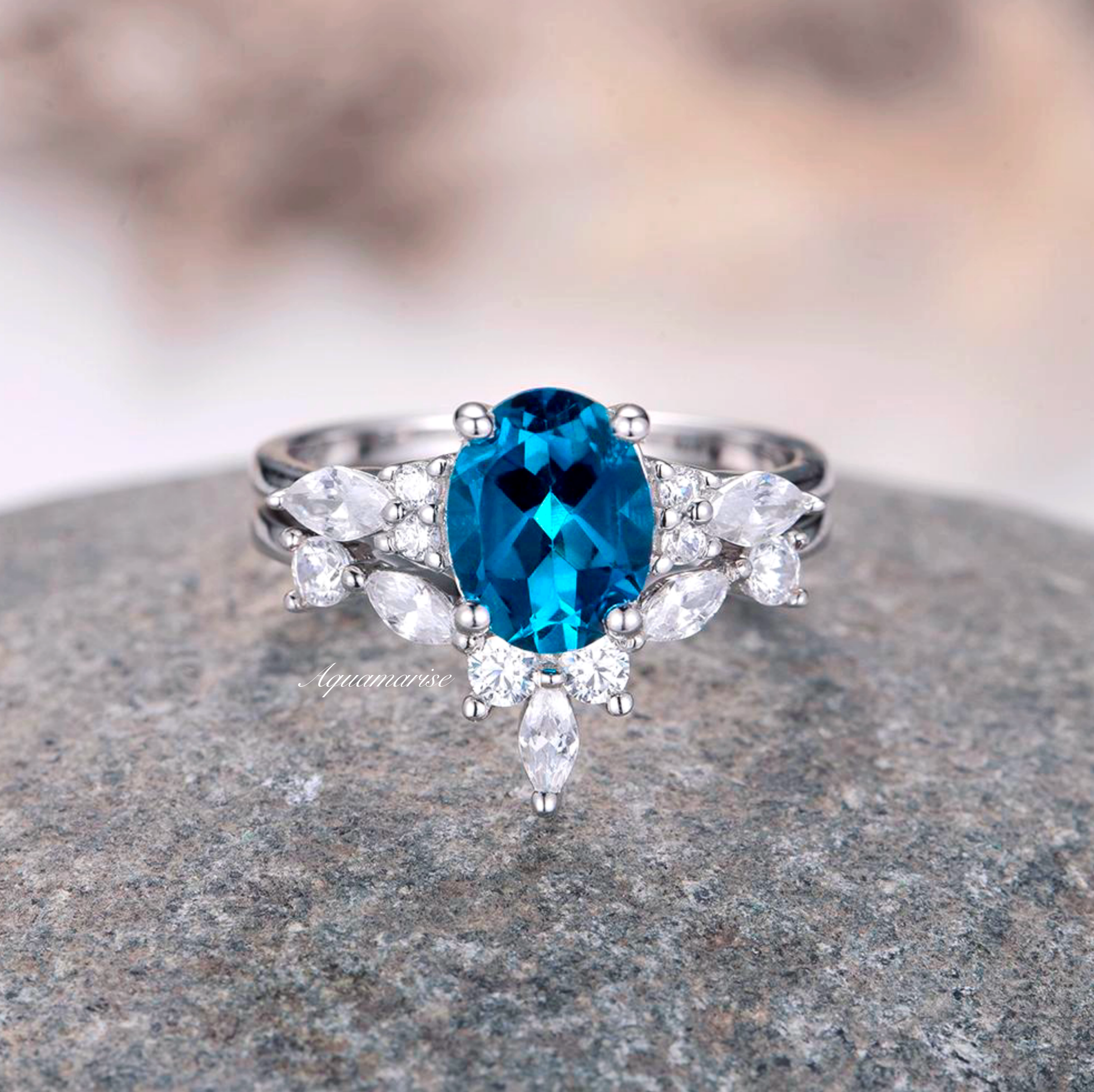 Evelyn Natural London Blue Topaz Ring Set in Sterling Silver - Elegant Jewelry for Women, Perfect for Weddings, Anniversaries & Special Occasions
