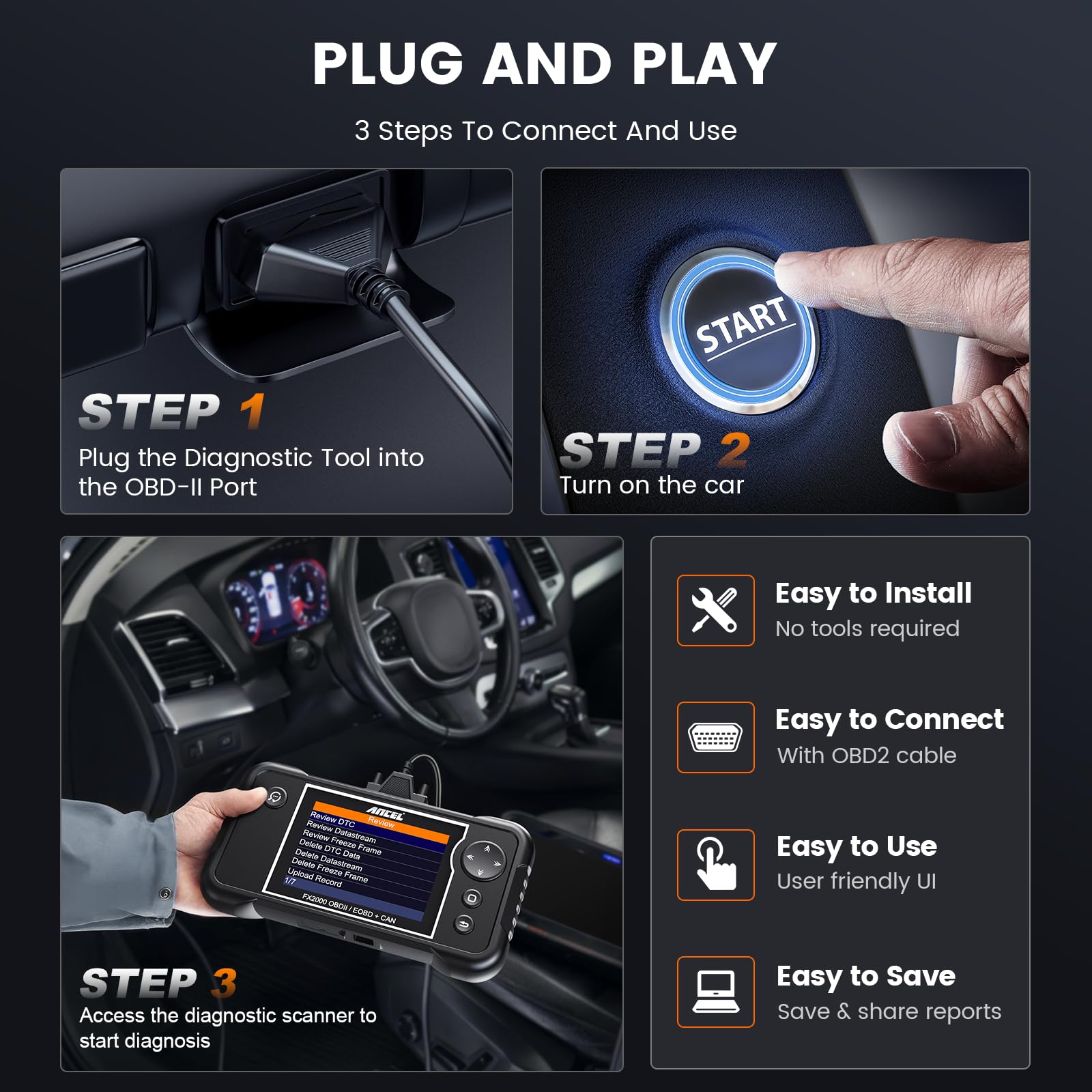 ANCEL FX2000 OBD2 Scanner - Professional Car Diagnostic Tool for ABS, SRS, Transmission & Airbag Systems | Engine Code Reader with Lifetime Free Updates | Perfect for Mechanics & DIY Auto Repairs