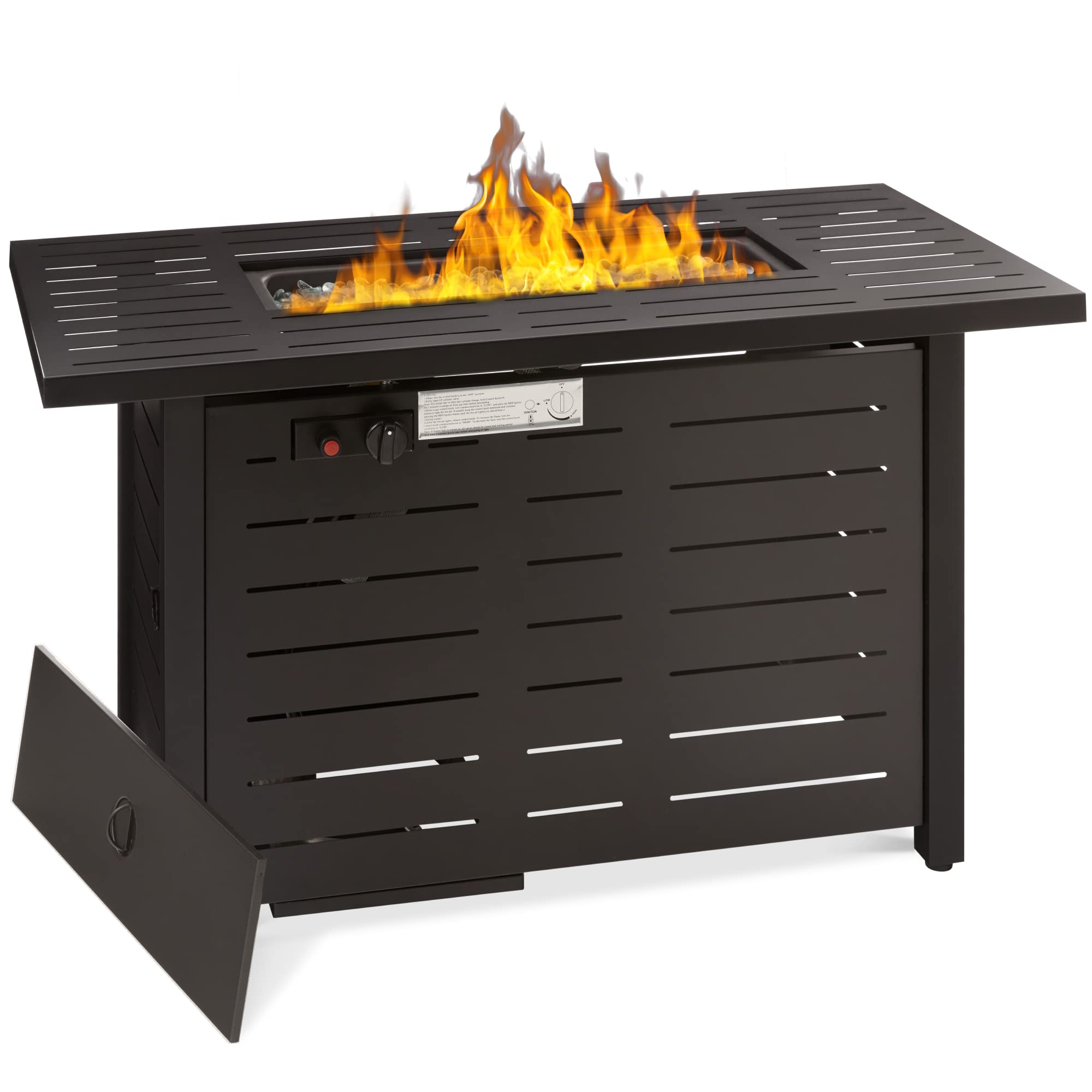 Best Choice Products 42-inch 50,000 BTU Rectangular Steel Propane Fire Pit Table for Outdoor Patio - Includes Burner Lid, Auto Ignition, Hideaway Tank Storage, Cover & Glass Beads (Dark Brown) - Perfect for Backyard Gatherings, Camping & Cozy Evenings