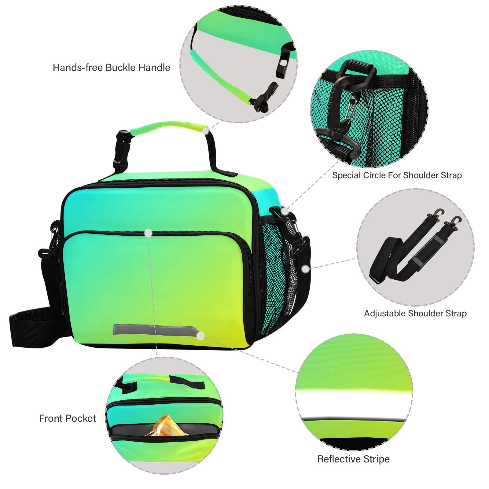 **Insulated Reusable Lunch Bag for Kids & Adults - Yellow Turquoise Lunch Box for School, Work, Picnics & Travel - BPA-Free & Leak-Proof**