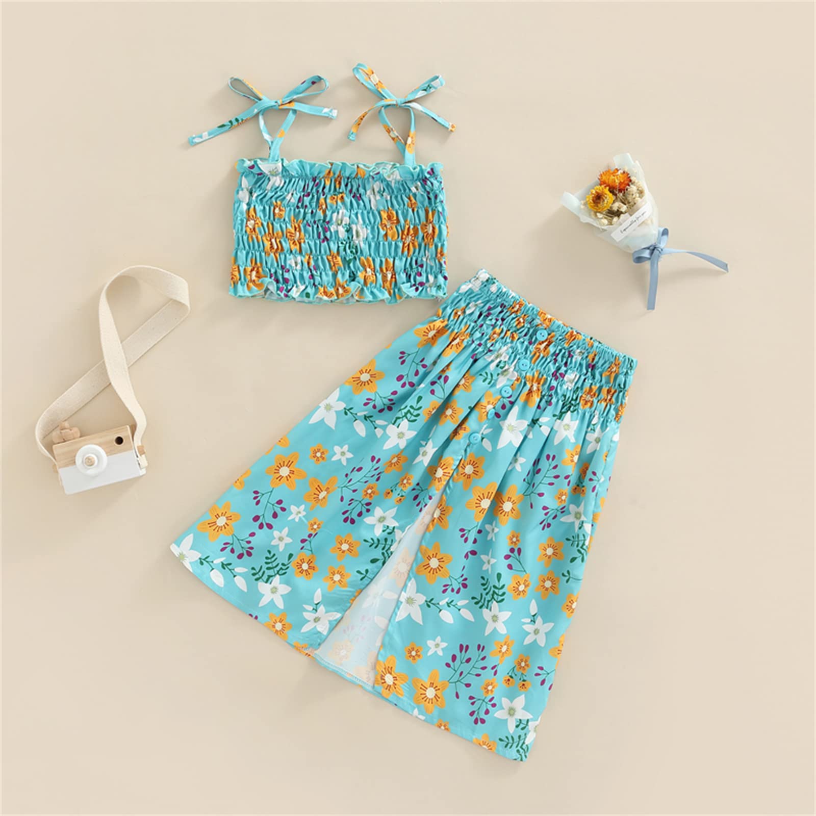 Toddler Baby Girl Summer Outfit Set - Ruffle Strap Crop Top & High Waist Floral Maxi Skirt | Playtime, Beach & Party Wear
