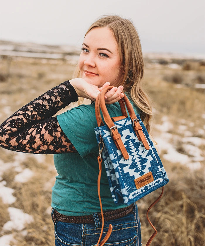 Wrangler Aztec Print Canvas Phone Purse for Women - Crossbody Cell Phone Bag with Adjustable Strap - Perfect for Travel, Concerts, and Everyday Use