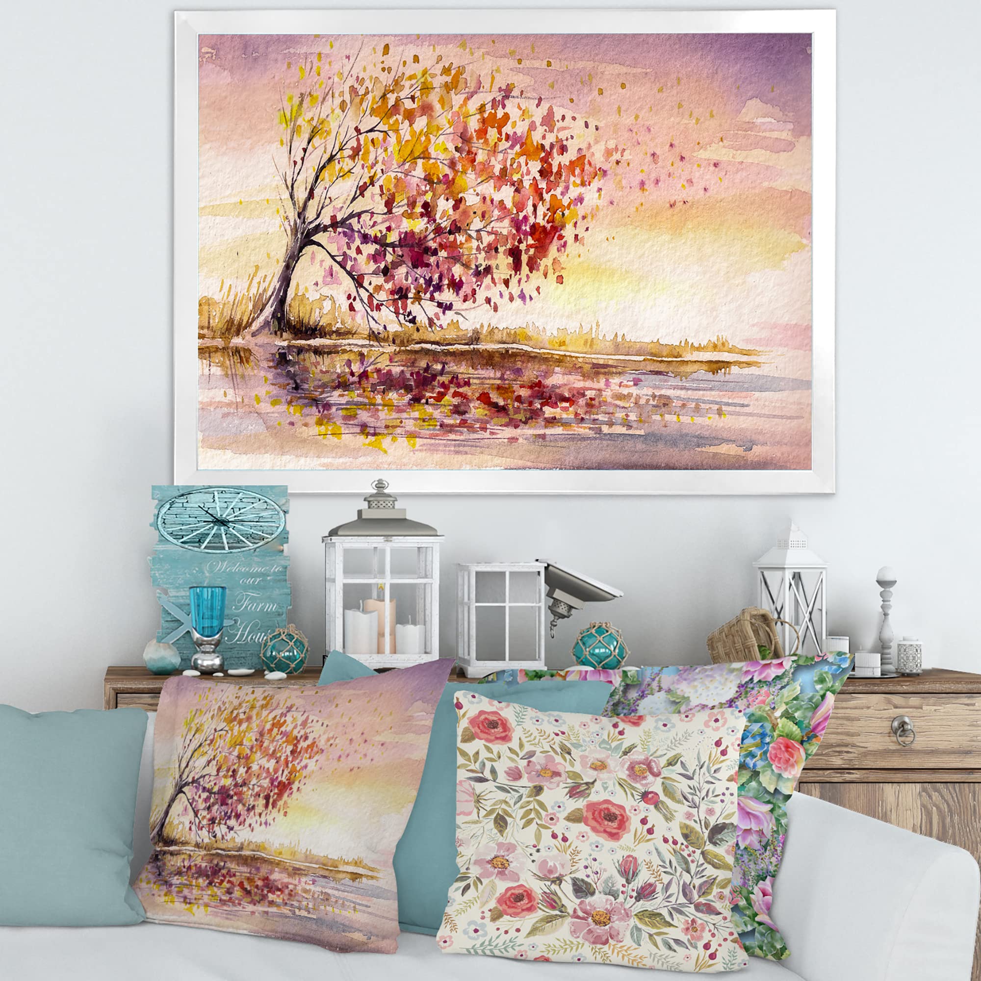 Vibrant Yellow and Orange Autumn Tree Framed Wall Art - Traditional Home Decor for Living Room, Bedroom & Office
