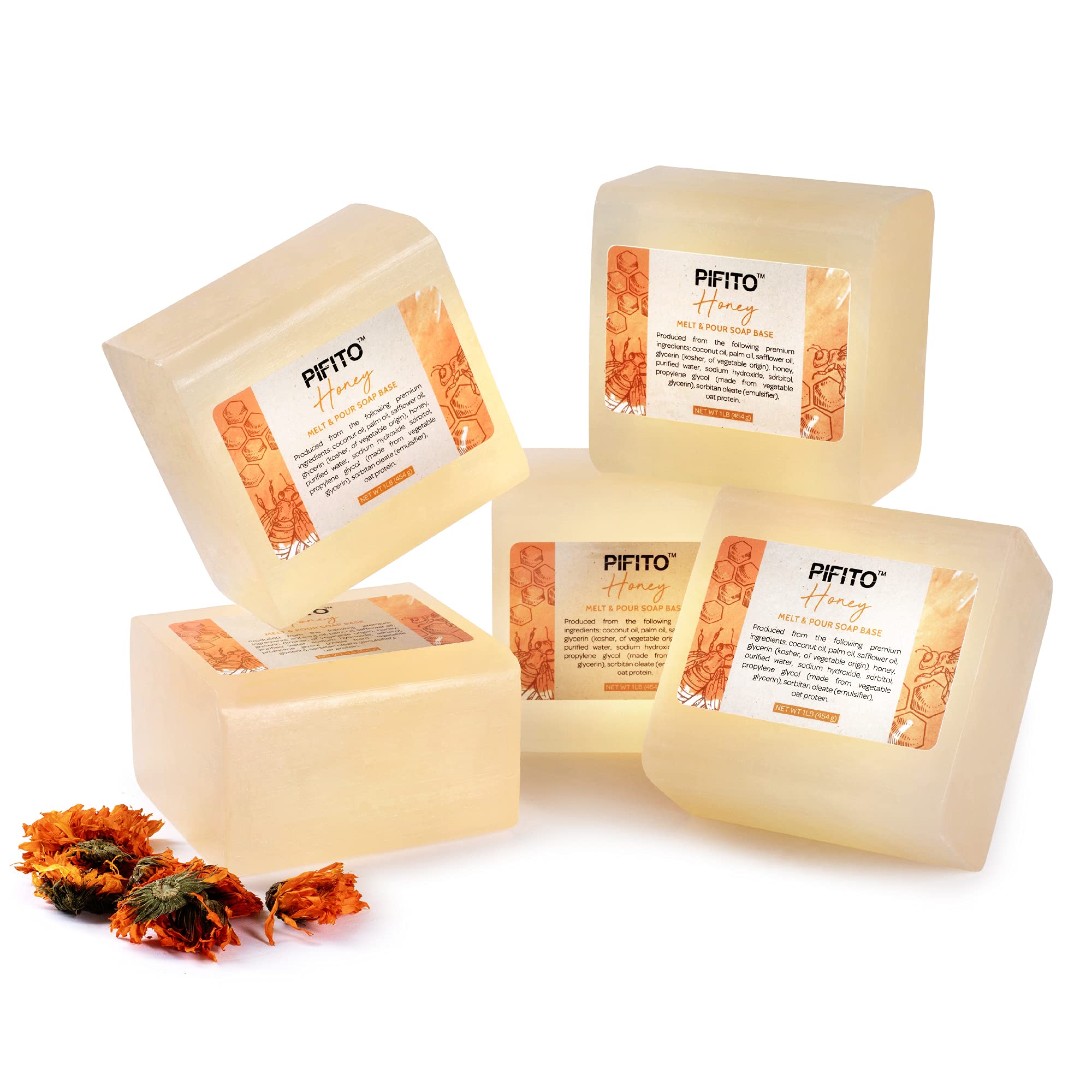 Pifito 5 lb Honey Melt and Pour Soap Base - 100% Natural Glycerin Soap for DIY Soap Making | Premium Bulk Soap Base for Handmade Luxurious Soaps, Shower & Gift Sets | Perfect for Home Spa, Crafting & Small Business