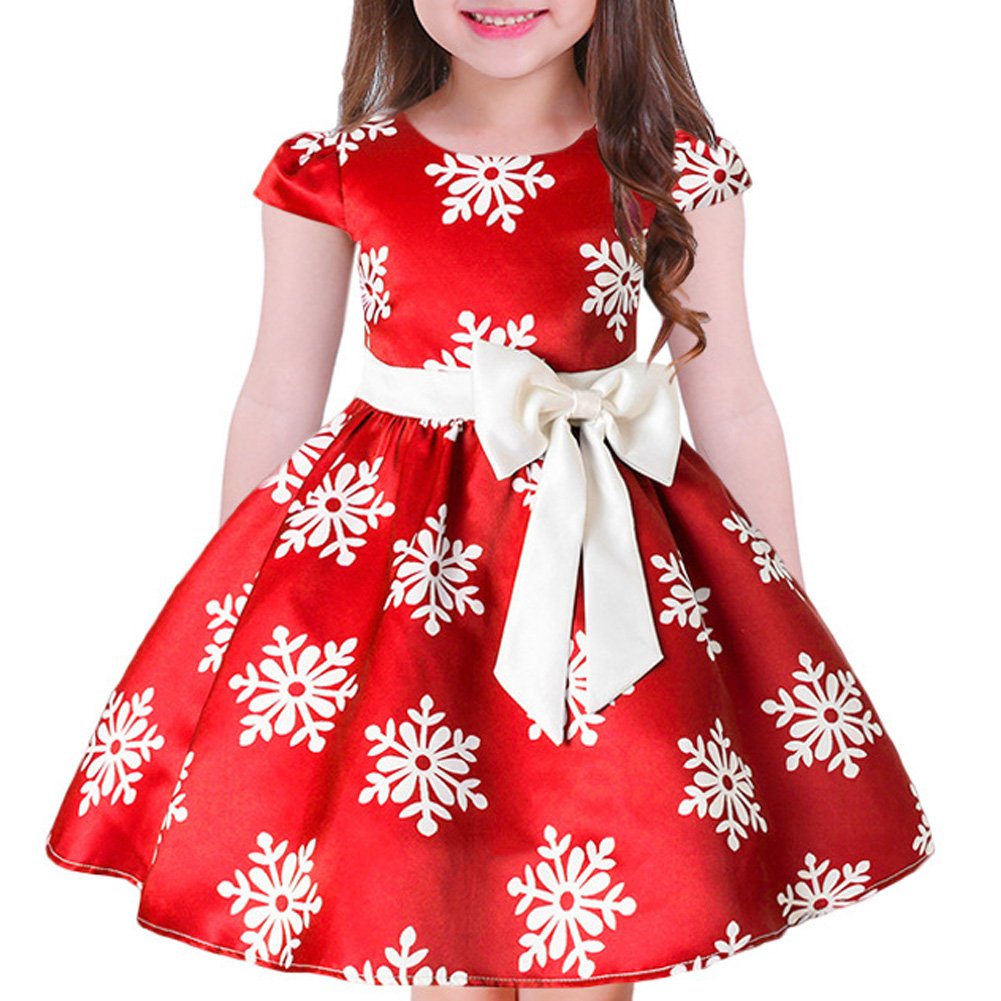 Tueenhuge Baby Girls Christmas Dress - Toddler Snowflake Print Party & Wedding Formal Dresses (Blue, Red) | Holiday Outfit for Christmas Photos, Family Gatherings & Special Occasions