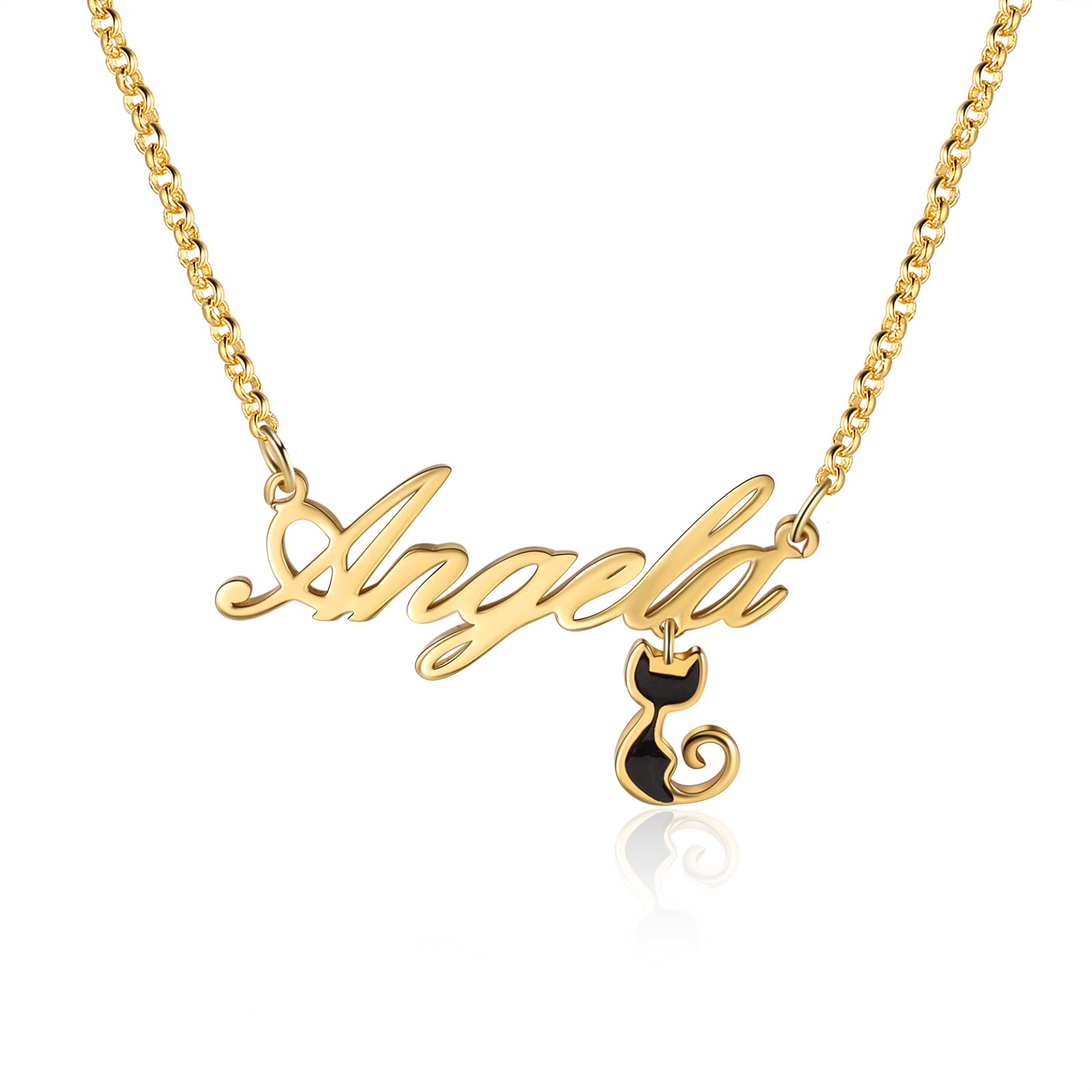 Custom Gold Kitty Name Necklace for Women - Personalized Cat Pendant Jewelry Gift for Her | Birthday, Anniversary, Valentine's Day Present