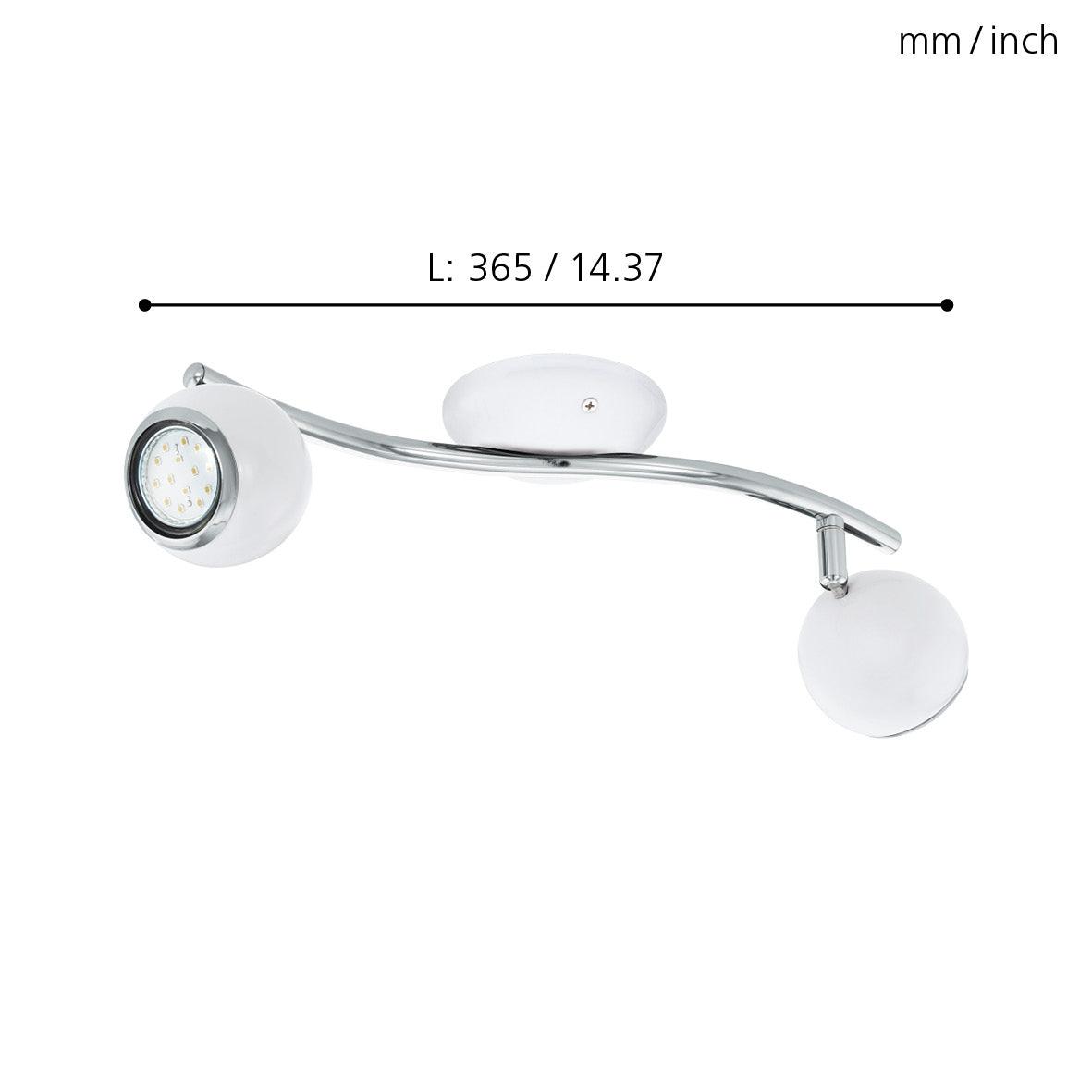 Eglo Bimeda 2-Light White & Chrome Spotlight Fixture - Modern Ceiling Lighting for Living Room, Bedroom, and Hallway