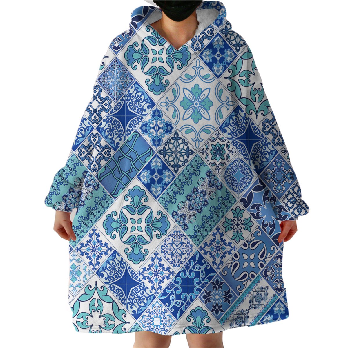 Coastal Mosaic Wearable Blanket Hoodie - Soft Fleece Sherpa Loungewear for Women & Men - Perfect for Netflix, Camping & Cold Weather