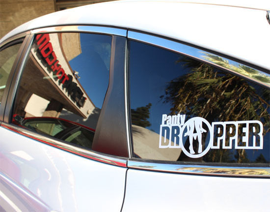 Funny Car Decals (2-Pack) - Joking 'Panty Dropper' Vinyl Stickers for SUV, Truck & Lowered Vehicles | Perfect for Bumper, Window & Rear Windshield Decoration