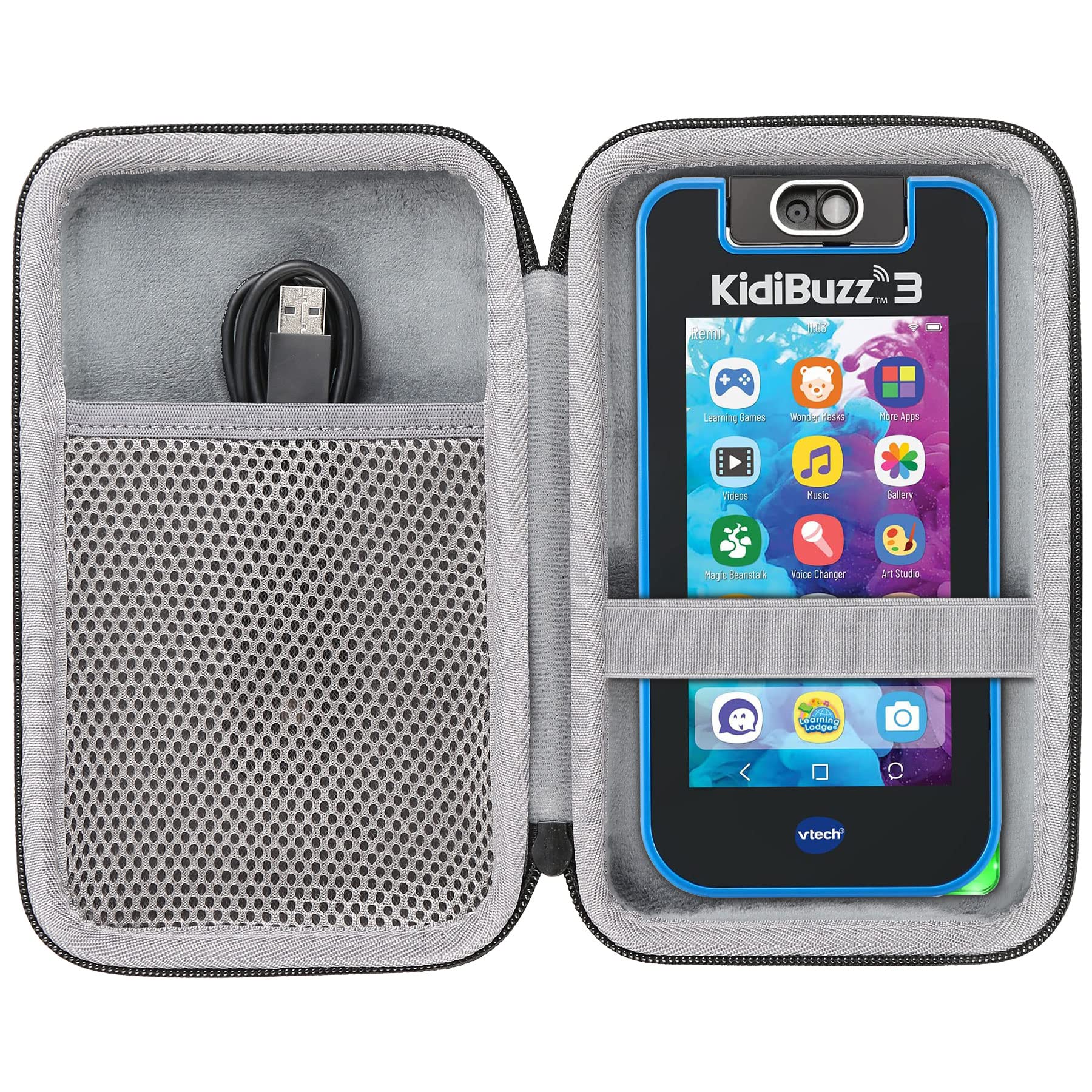 CO2CREA Durable Hard Case for VTech KidiBuzz 3 & KidiBuzz G2 - Shockproof Protective Cover for Kids Smart Device with KidiConnect (Black & Gray) - Perfect for School, Travel & Outdoor Activities