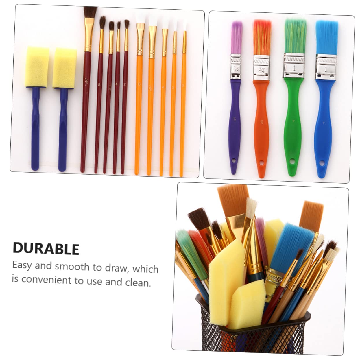 50-Piece Kids Paintbrush Set - Nylon, Pig Hair & Horsehair Bristles with Sponge Brushes for Kindergarten, School & Home Art Projects - Perfect for Watercolor, Acrylic & Oil Painting