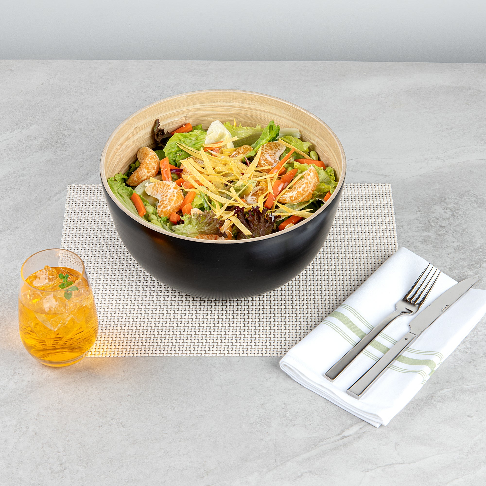 Bambuddha 30 oz Round Black Spun Bamboo Large Salad Bowl - 11 x 11 x 5.5 Inches - Perfect for Serving Salads, Pasta, Fruits & Party Snacks - Eco-Friendly Kitchenware (1 Count)
