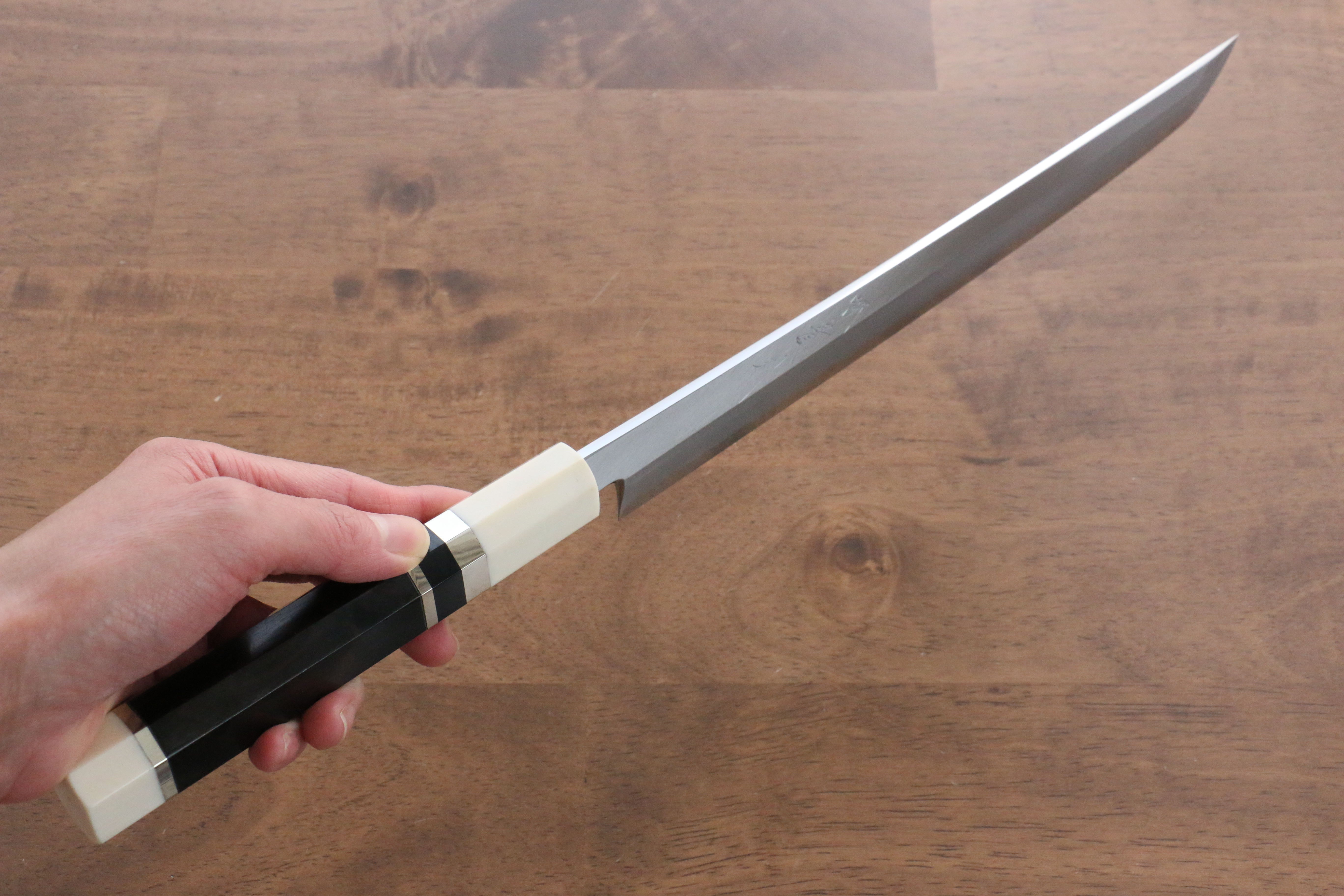 Premium Jikko Shiko Blue Steel Sakimaru Yanagiba 270mm Japanese Sushi Knife - Ebony Wood Handle with Double Ring Design - Perfect for Sushi Chefs & Professional Kitchen Use